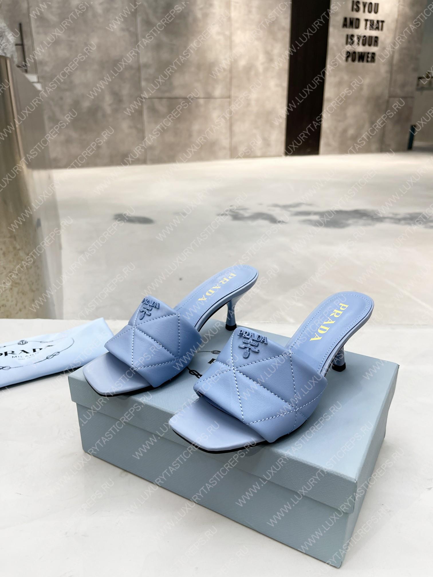 Pra*a quilted nappa leather heeled sandals light blue 1xx583