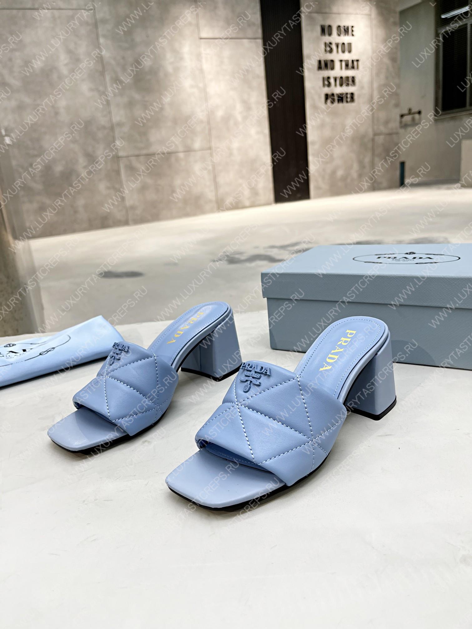 Pra*a quilted nappa leather heeled sandals light blue 1xx583