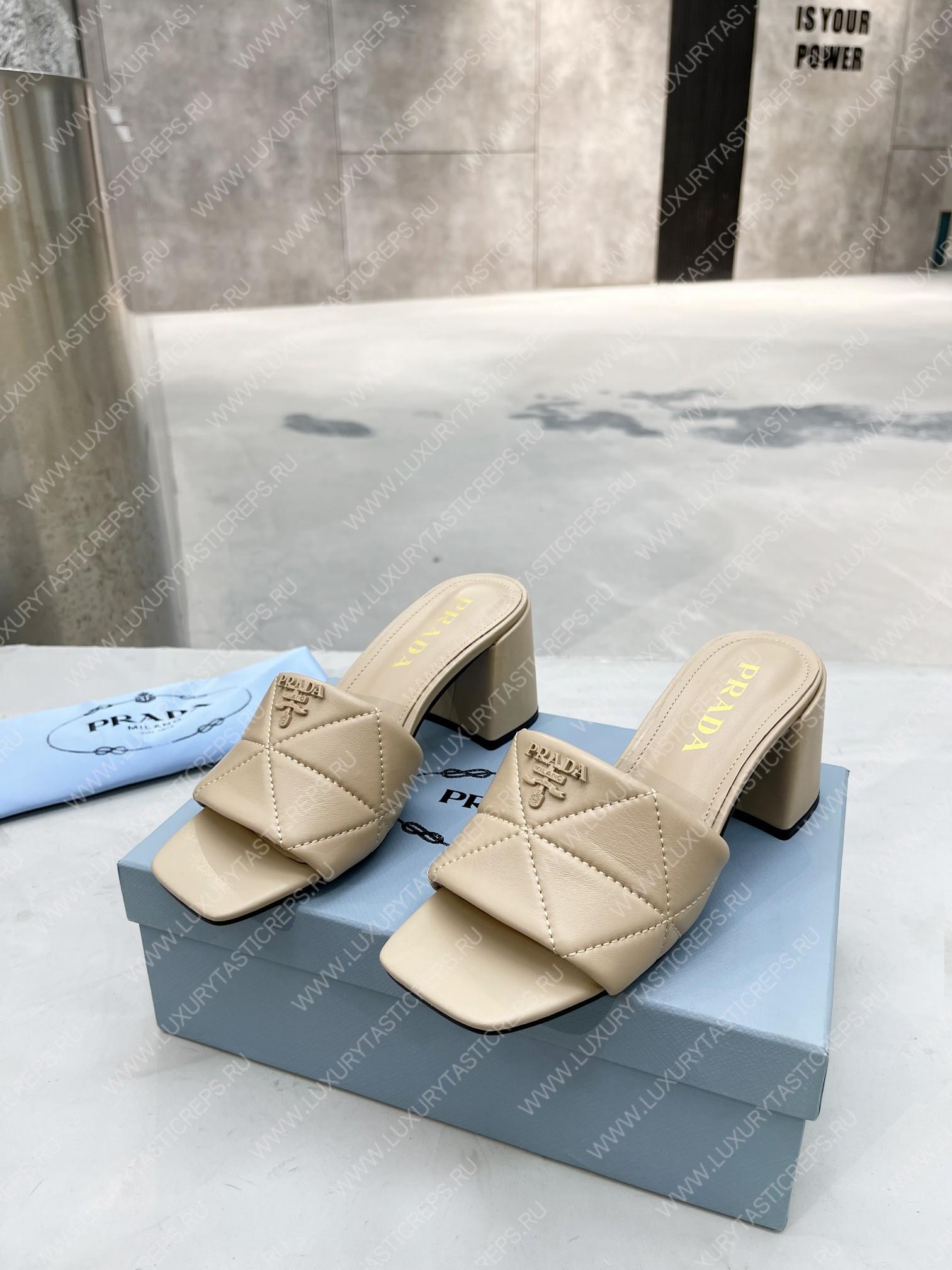 Pra*a quilted nappa leather heeled sandals desert beige 1xx583