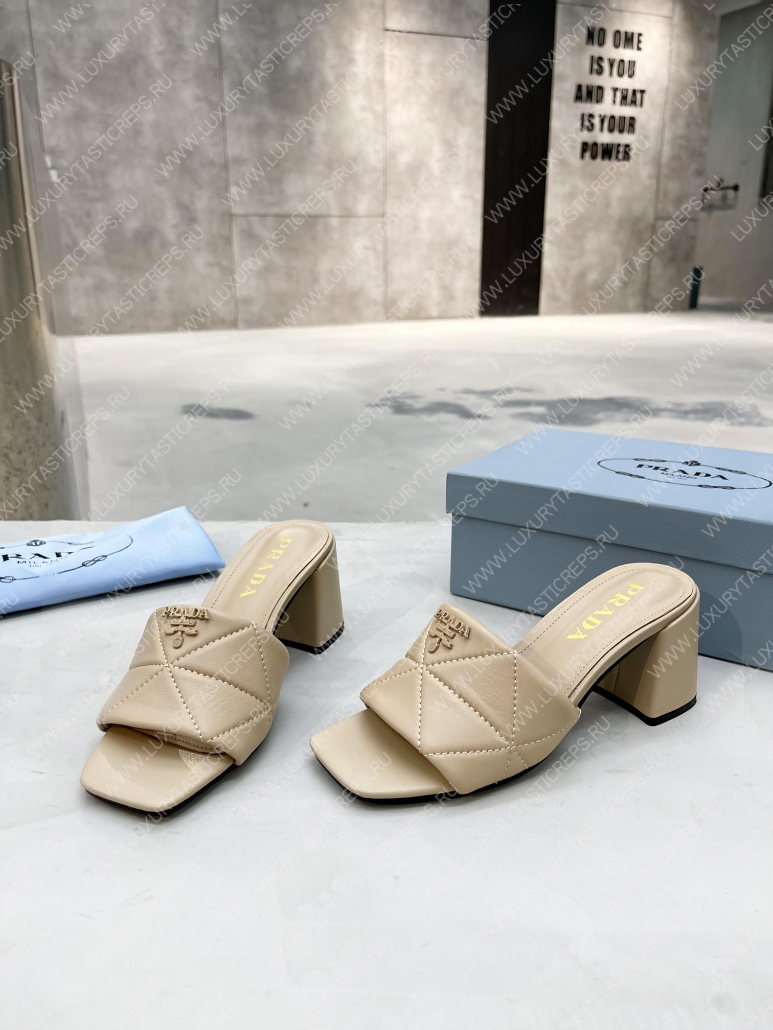 Pra*a quilted nappa leather heeled sandals desert beige 1xx583