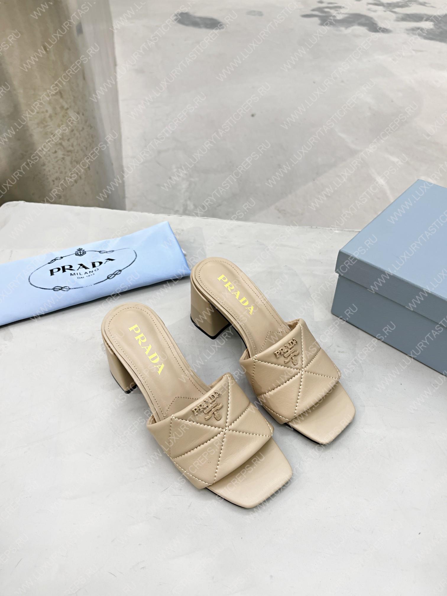 Pra*a quilted nappa leather heeled sandals desert beige 1xx583