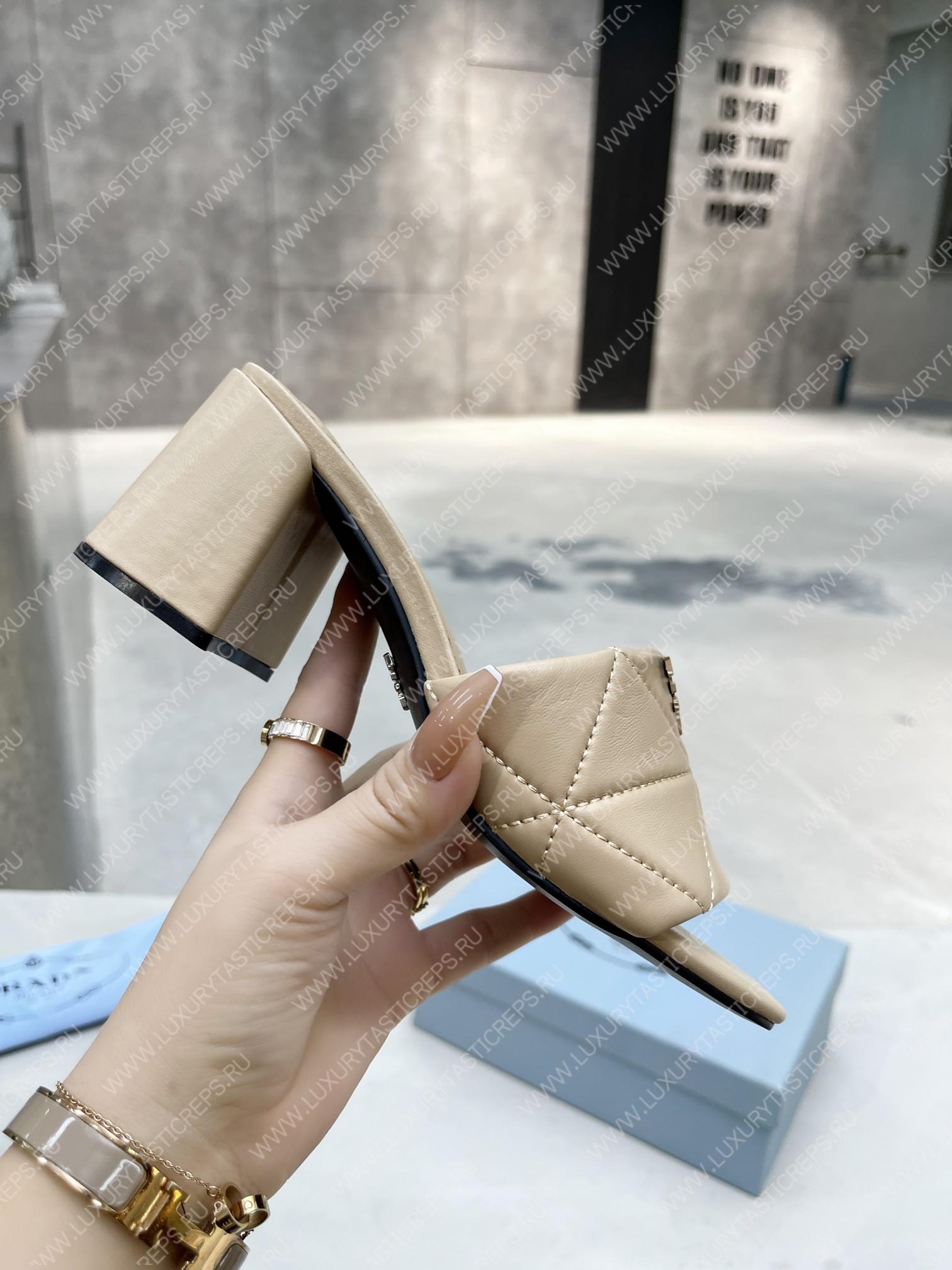 Pra*a quilted nappa leather heeled sandals desert beige 1xx583