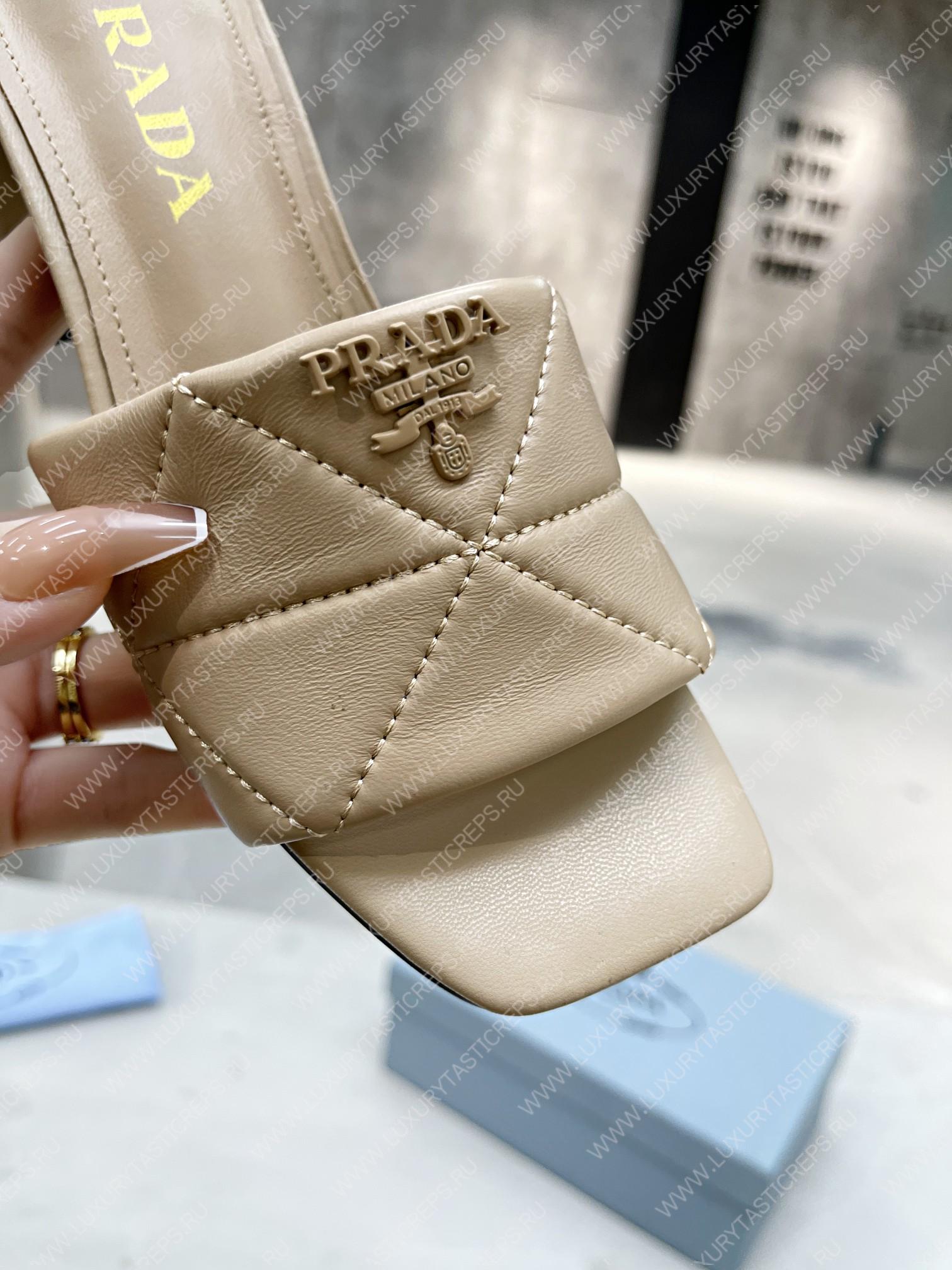 Pra*a quilted nappa leather heeled sandals desert beige 1xx583