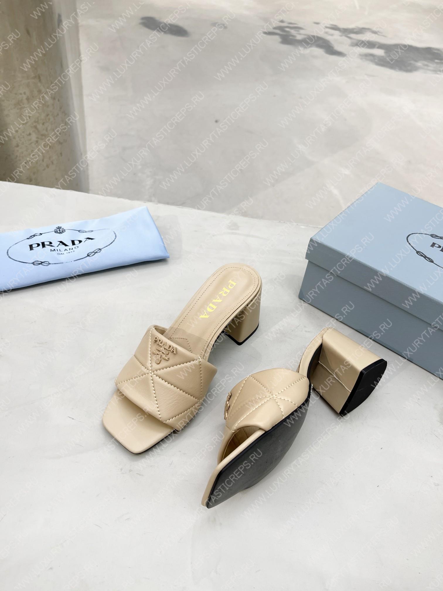 Pra*a quilted nappa leather heeled sandals desert beige 1xx583