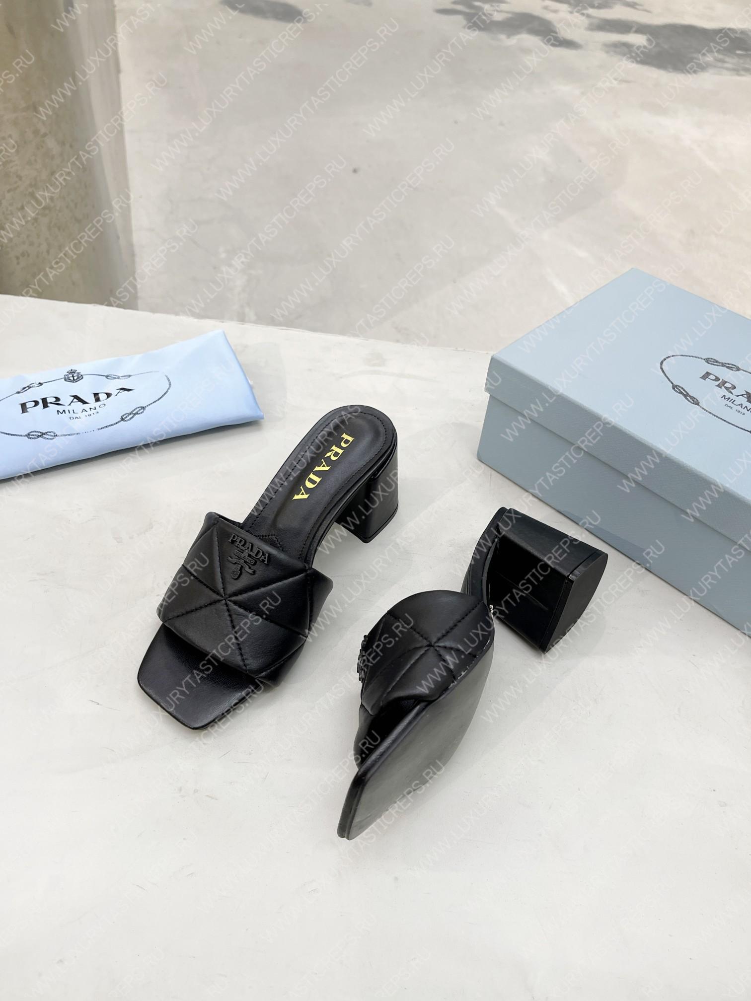 Pra*a quilted nappa leather heeled sandals black 1xx583