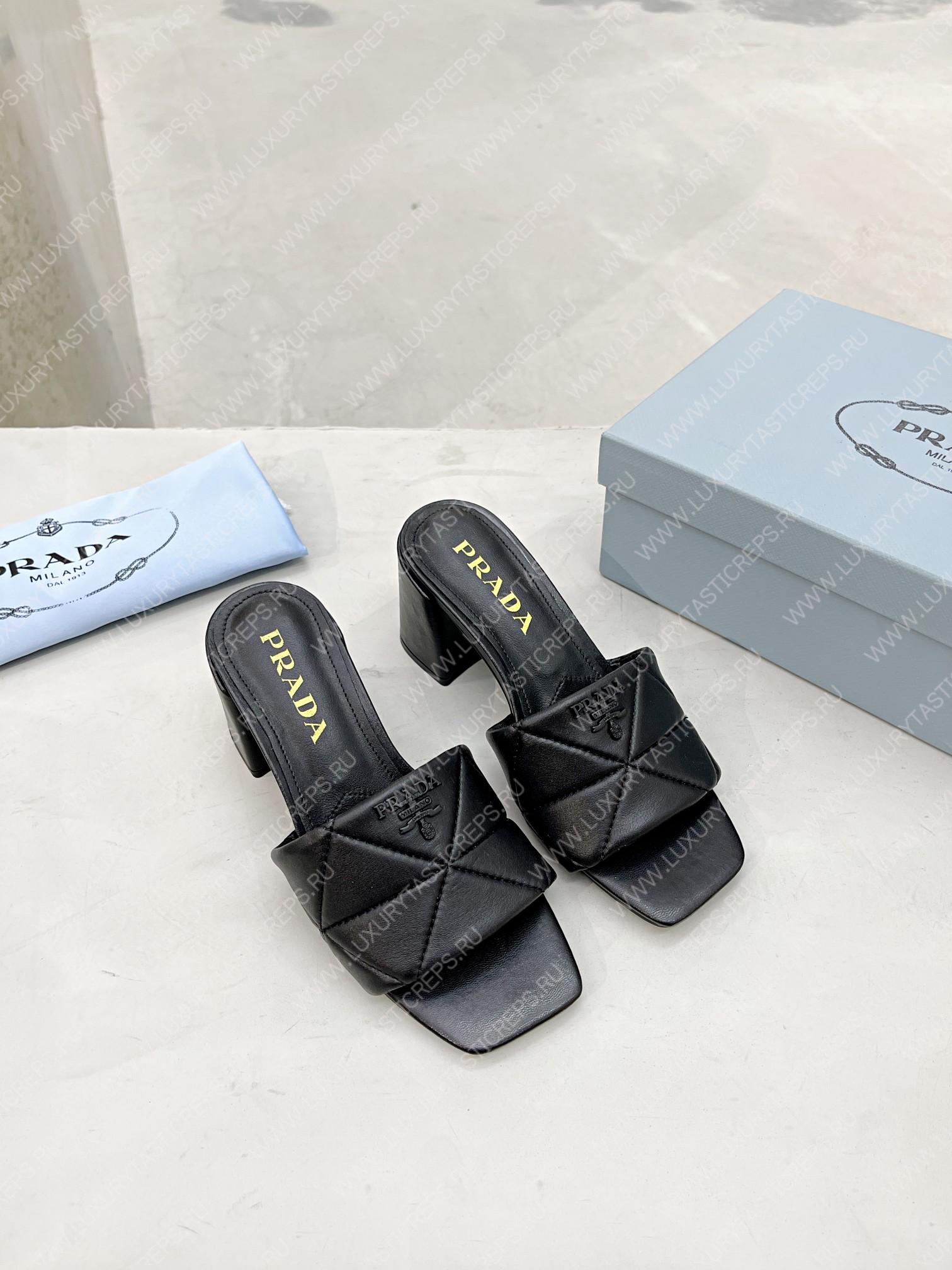 Pra*a quilted nappa leather heeled sandals black 1xx583