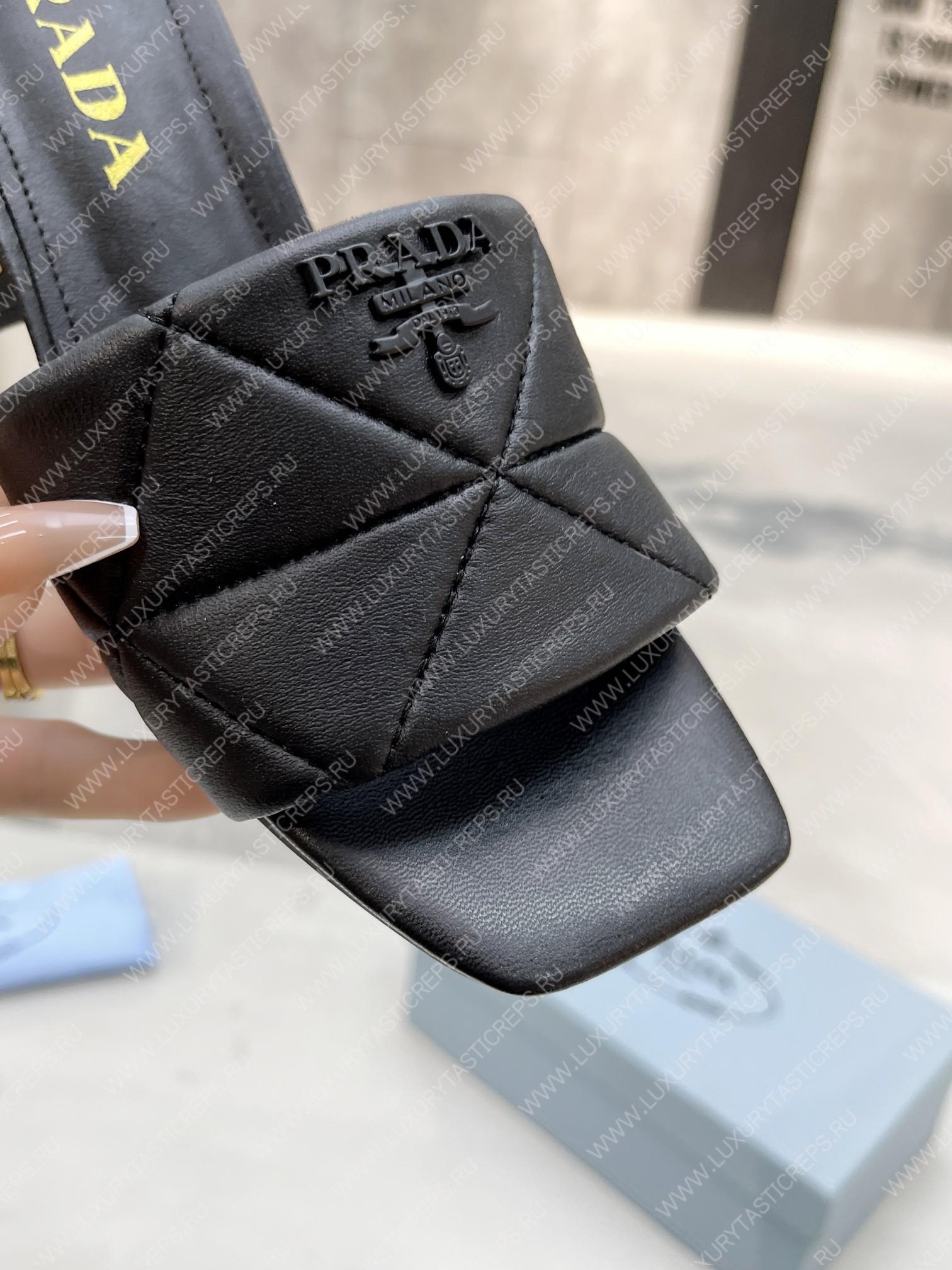 Pra*a quilted nappa leather heeled sandals black 1xx583