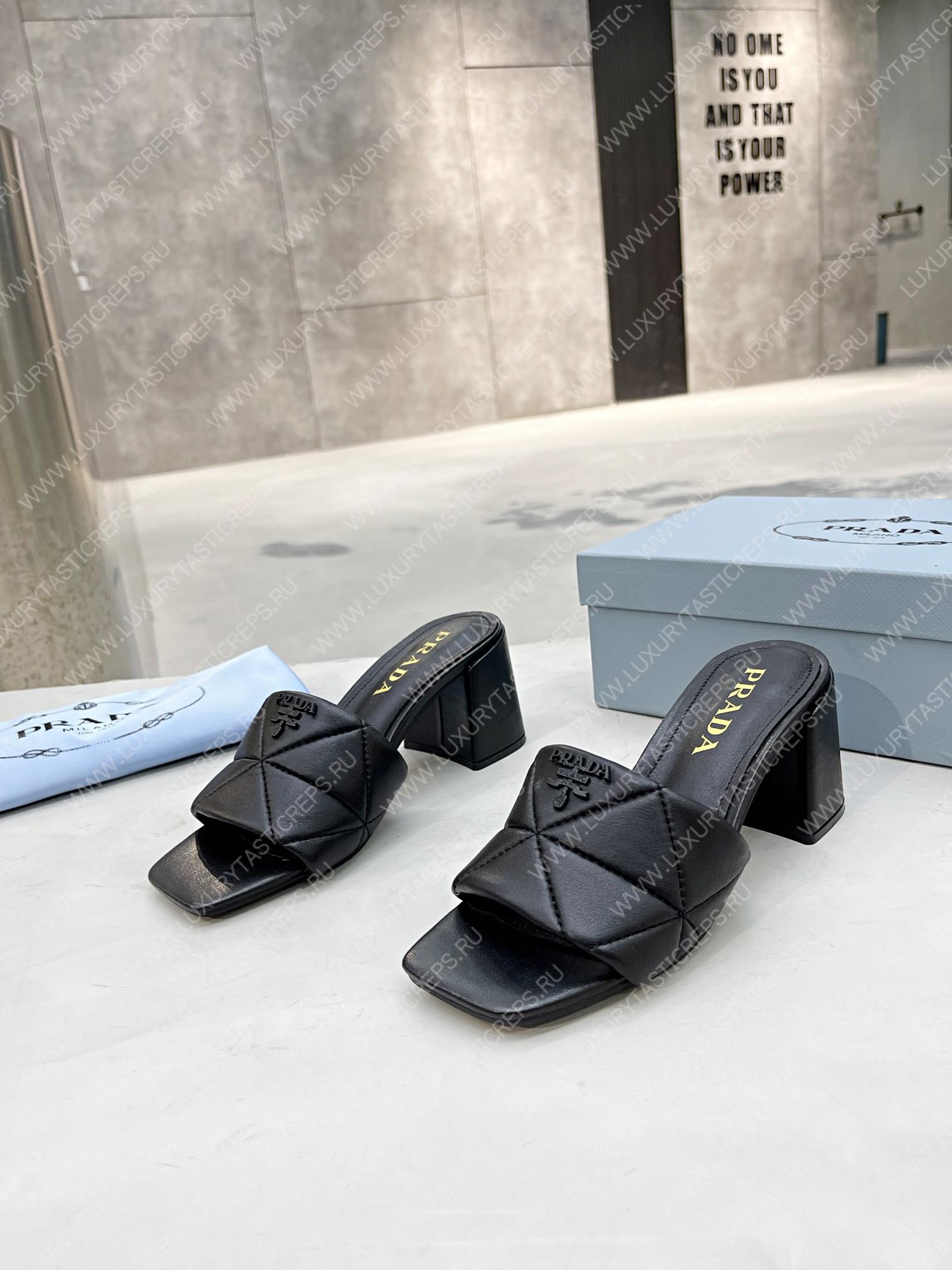 Pra*a quilted nappa leather heeled sandals black 1xx583