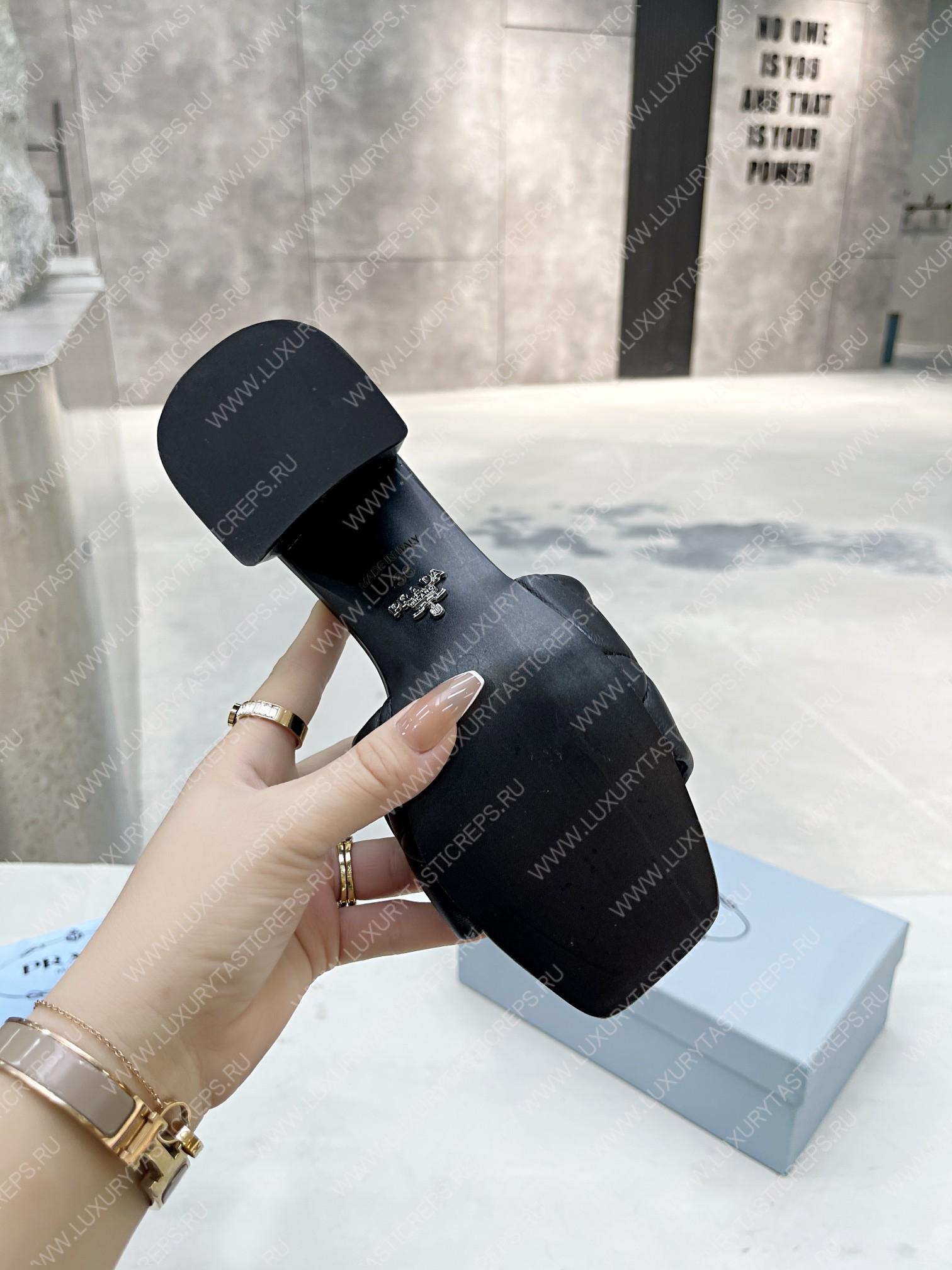 Pra*a quilted nappa leather heeled sandals black 1xx583