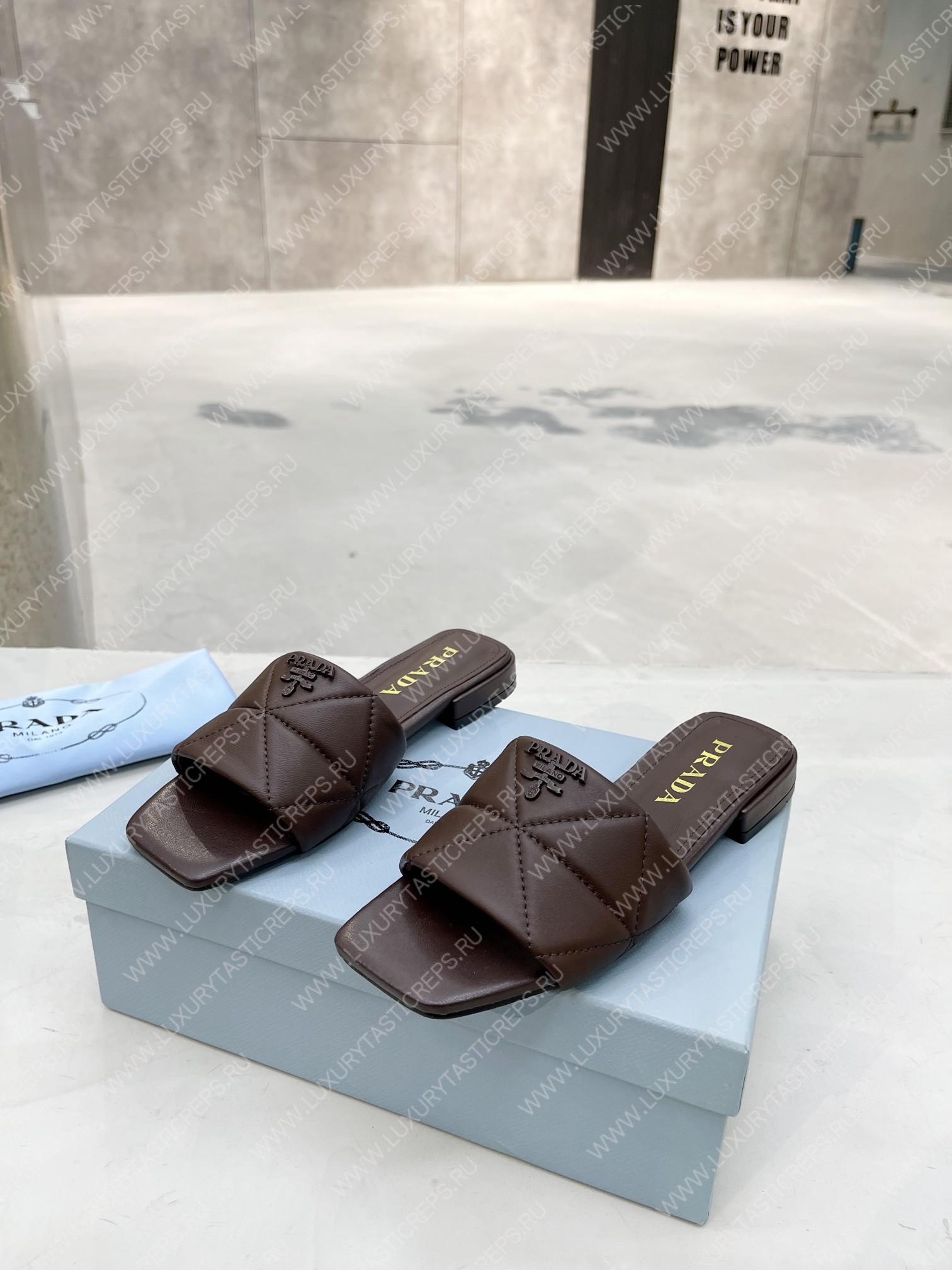 Pra*a quilted nappa leather sabots dark brown 1xx583