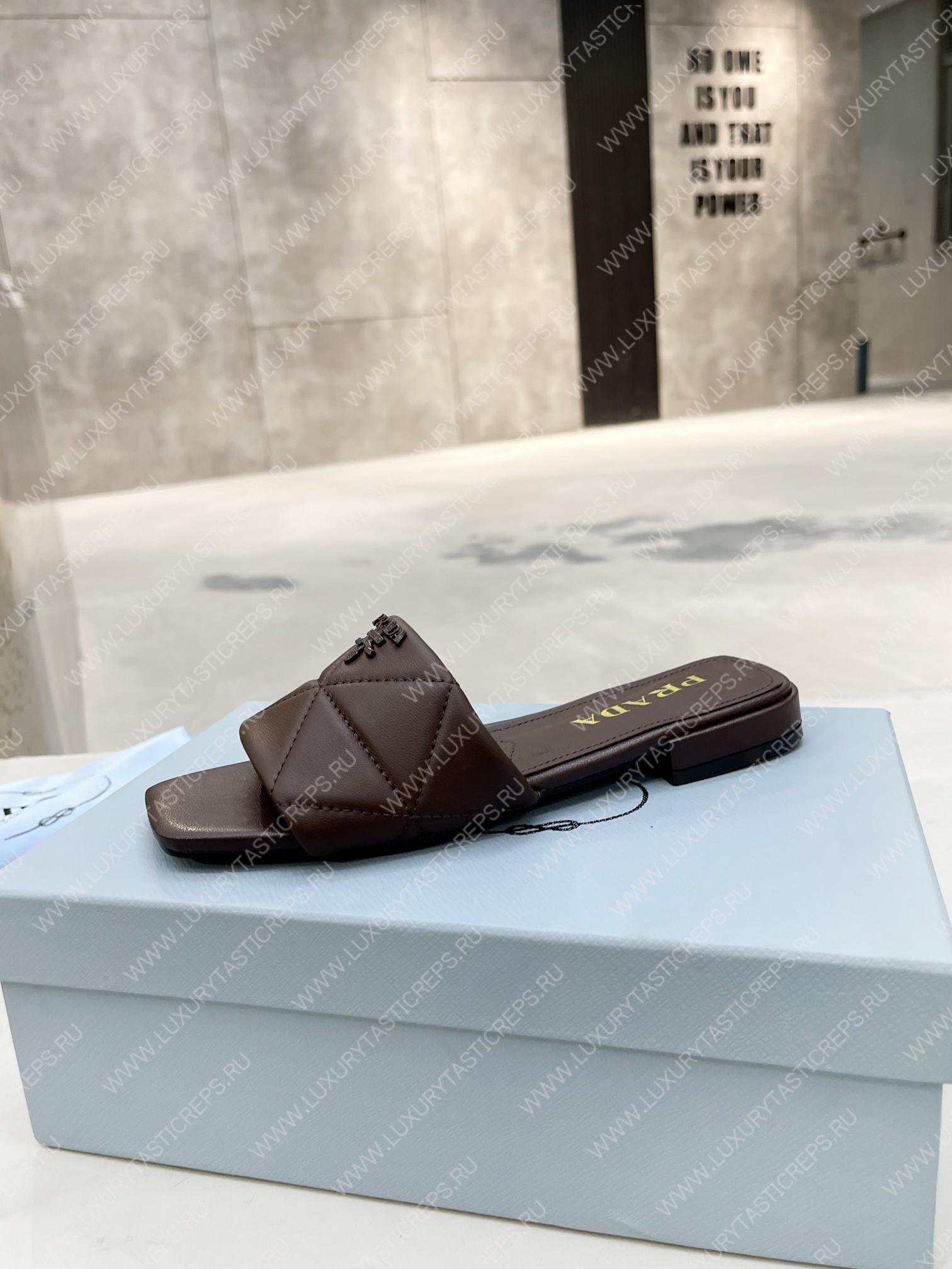 Pra*a quilted nappa leather sabots dark brown 1xx583