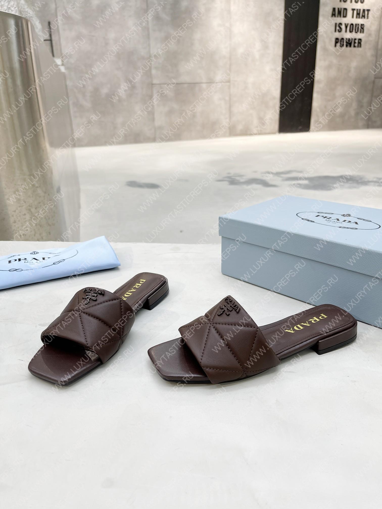 Pra*a quilted nappa leather sabots dark brown 1xx583