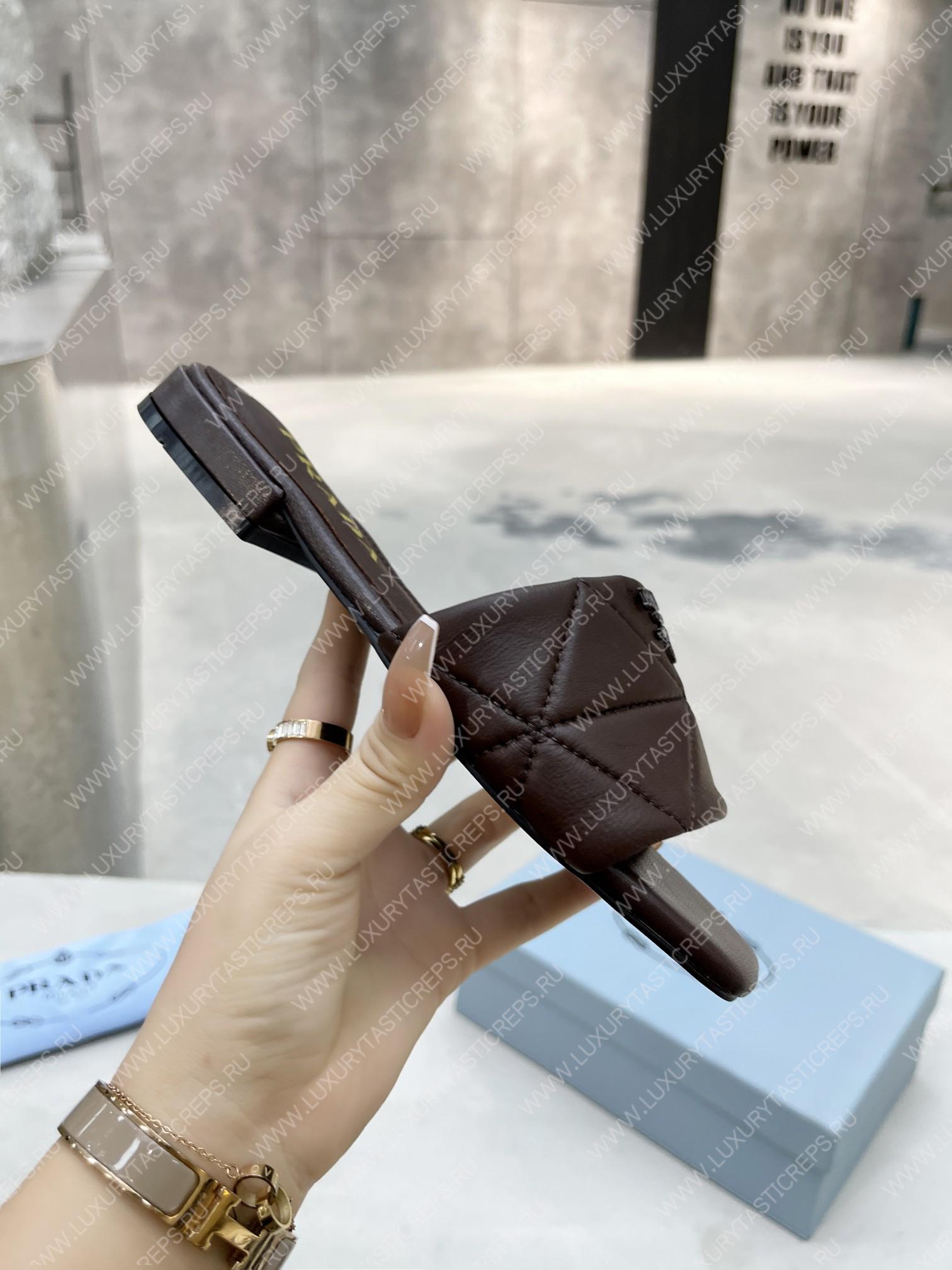 Pra*a quilted nappa leather sabots dark brown 1xx583