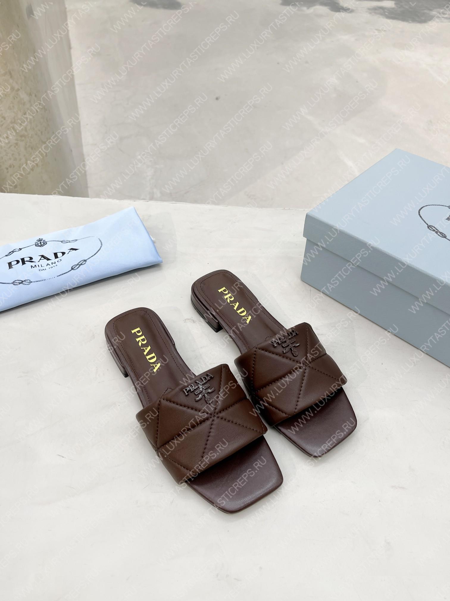 Pra*a quilted nappa leather sabots dark brown 1xx583