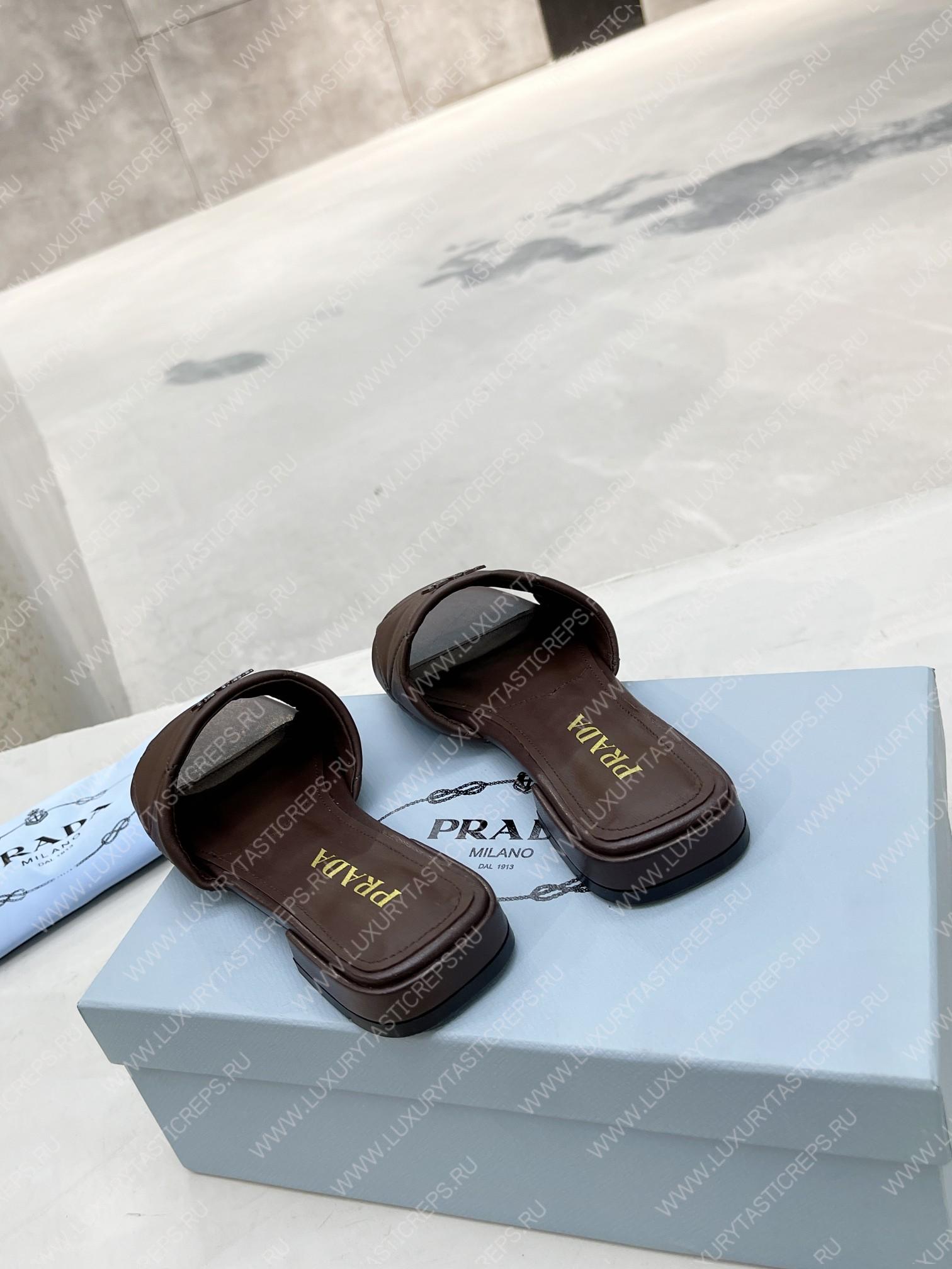 Pra*a quilted nappa leather sabots dark brown 1xx583