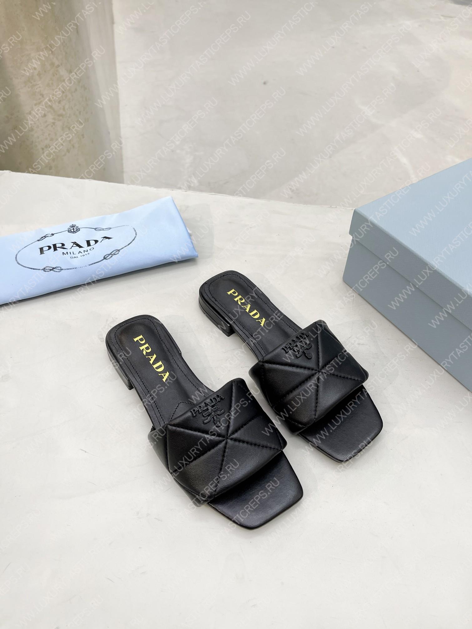 Pra*a quilted nappa leather sabots black 1xx583