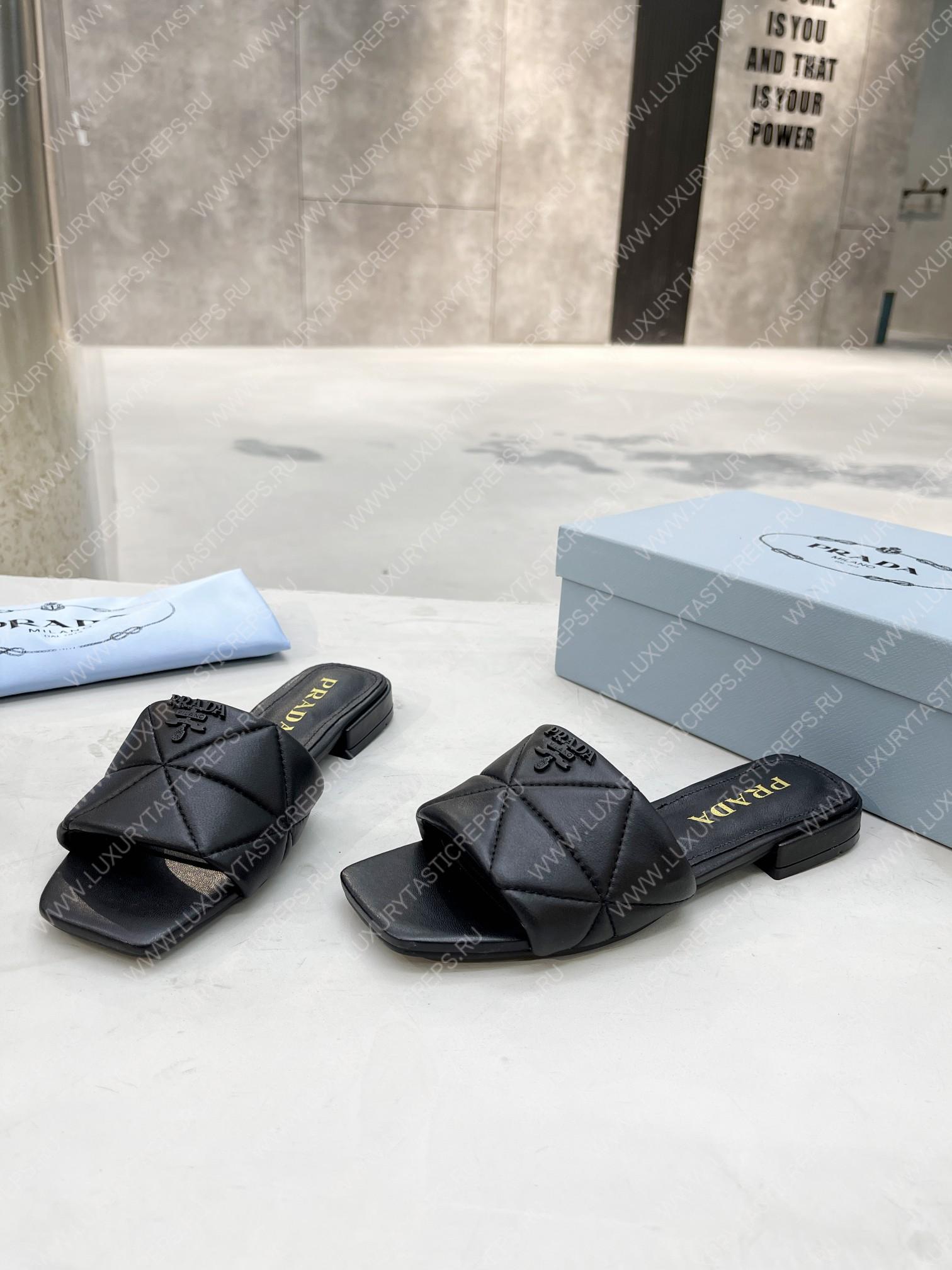 Pra*a quilted nappa leather sabots black 1xx583