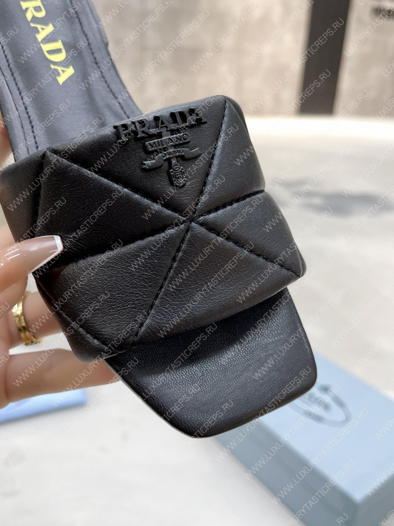 Pra*a quilted nappa leather sabots black 1xx583