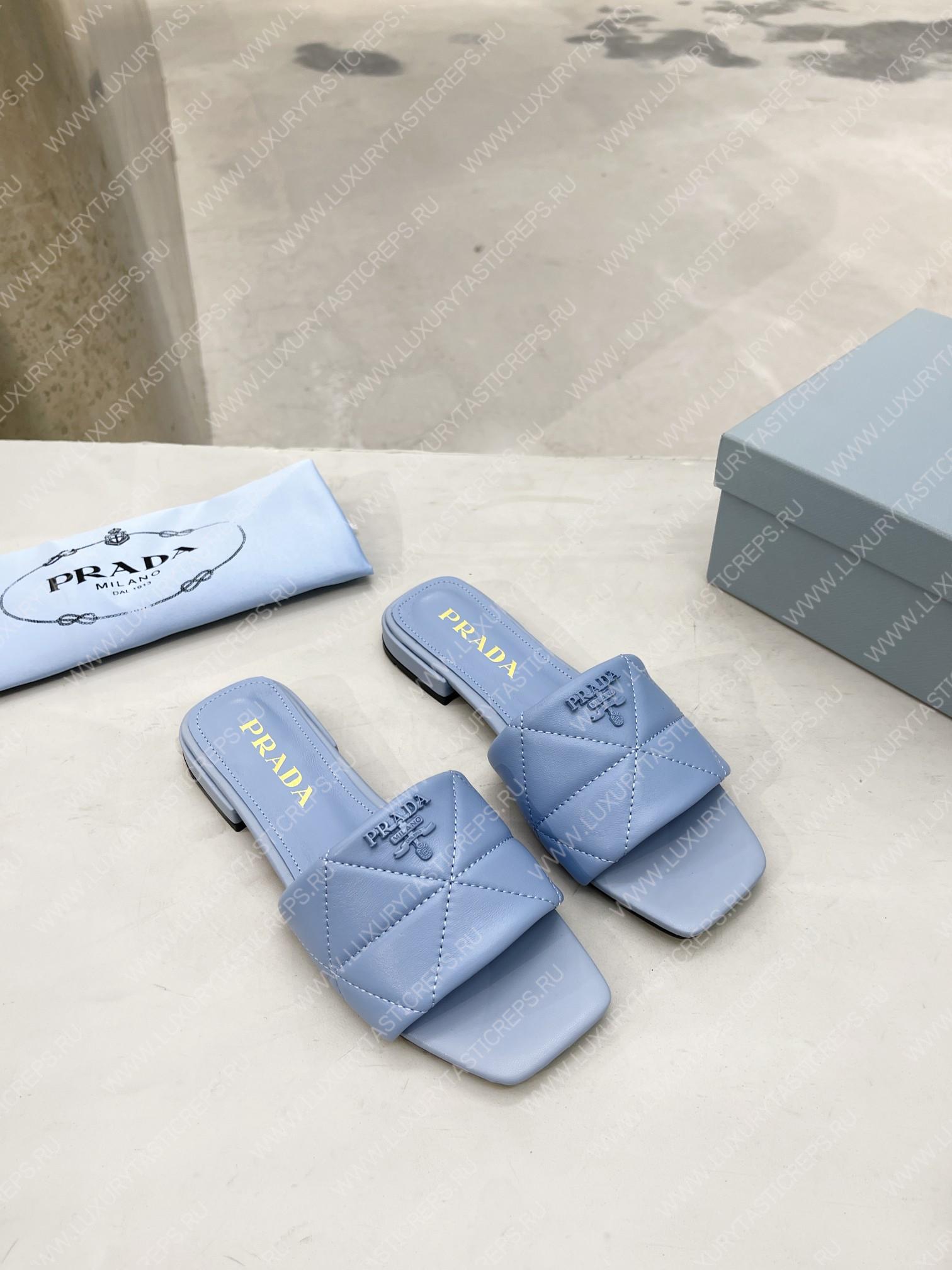 Pra*a quilted nappa leather sabots light blue 1xx583