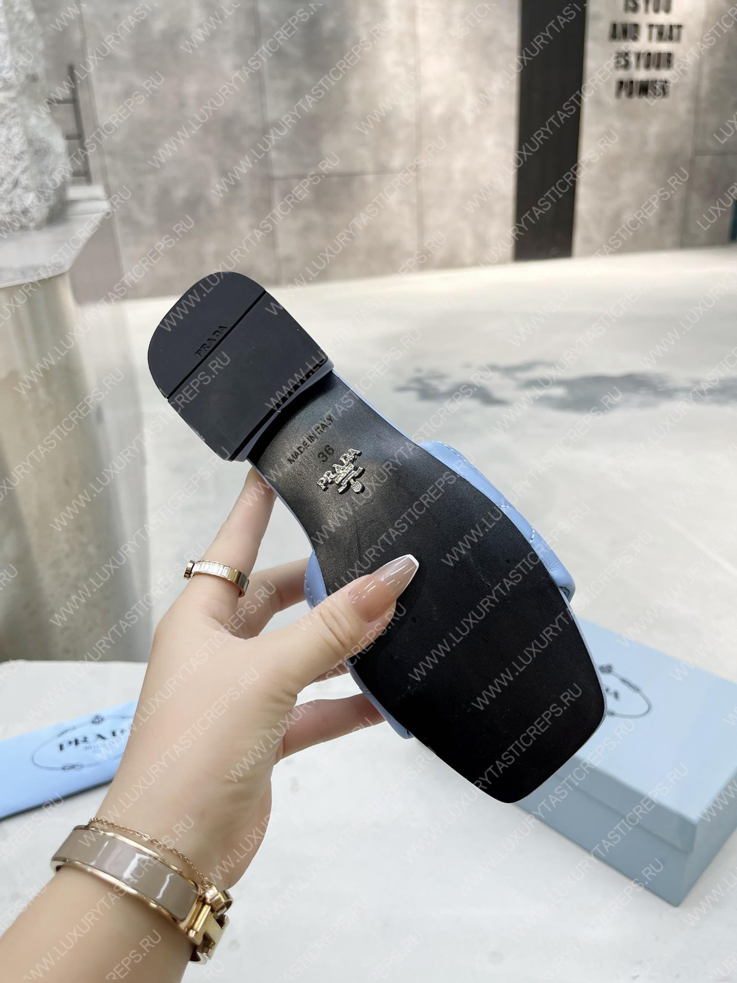 Pra*a quilted nappa leather sabots light blue 1xx583