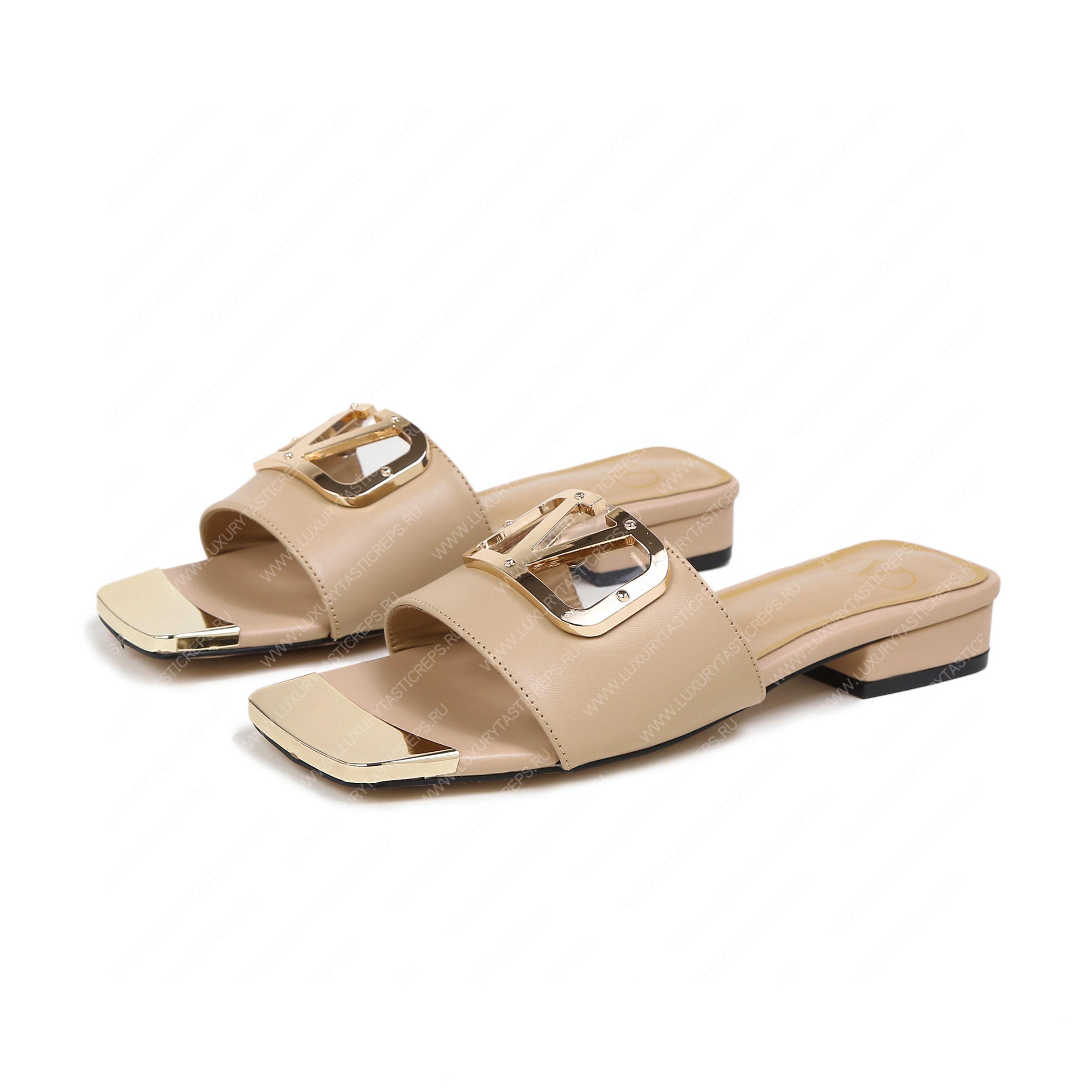 VALENTINO VLOGO SIGNATURE SLIDE SANDAL FAWN ZW2S0M21HWS0CR
