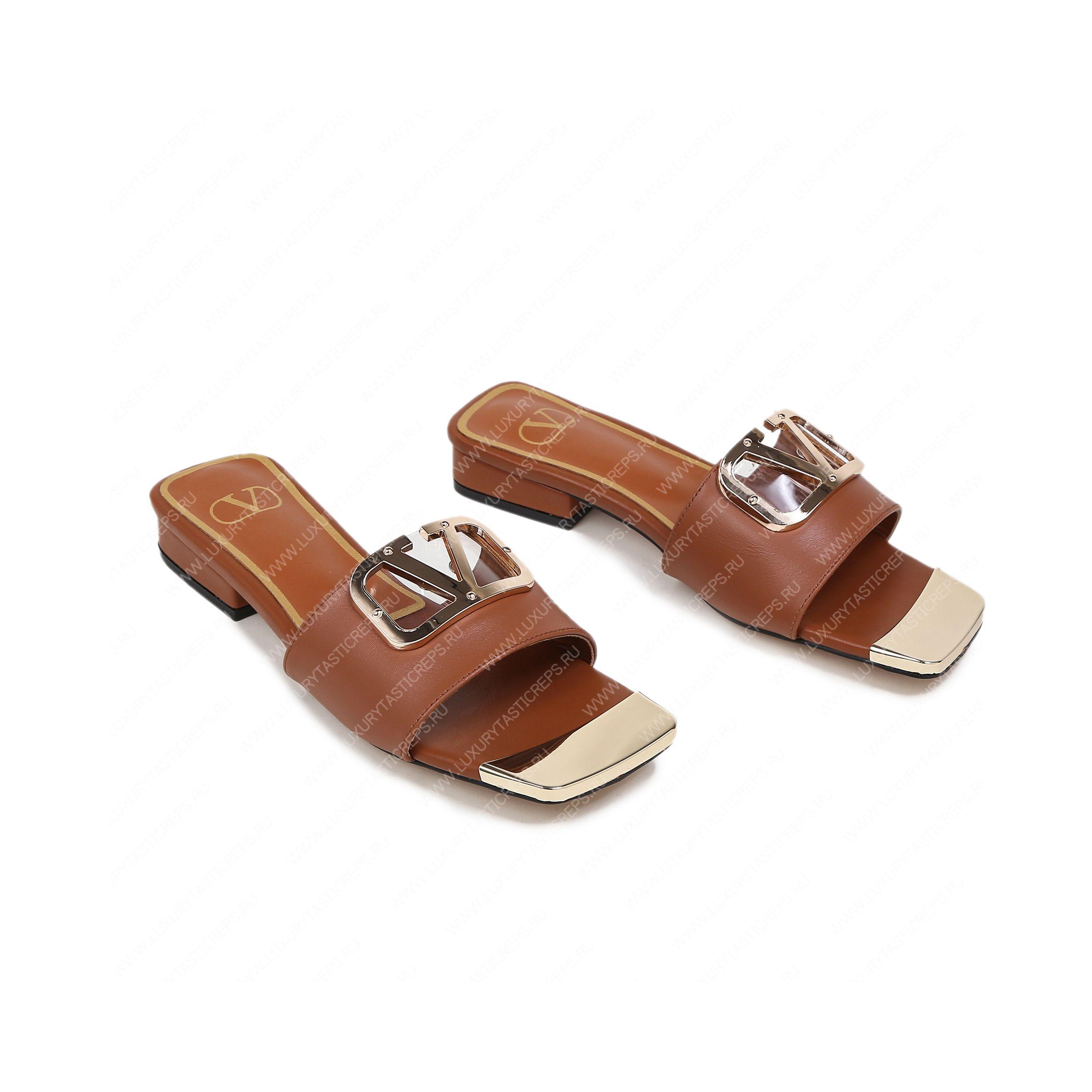 VALENTINO VLOGO SIGNATURE SLIDE SANDAL BROWN ZW2S0M21HWS0CR