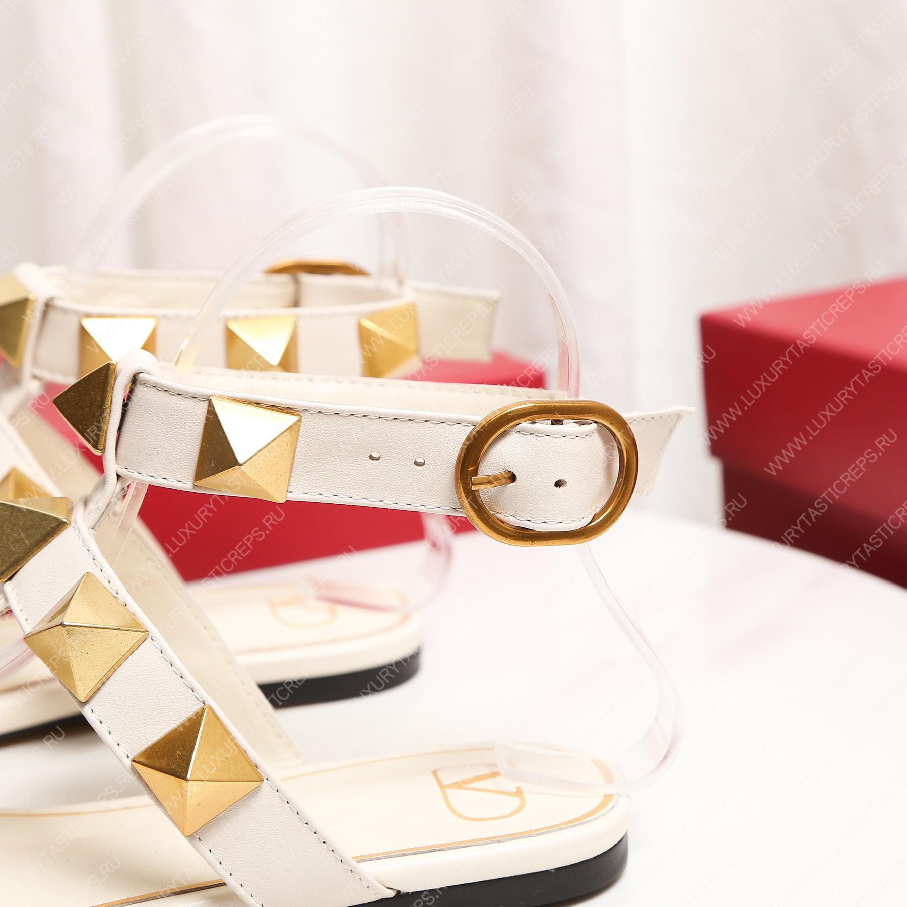 VALENTINO STUD FLAT CALFSKIN SANDAL LIGHT IVORY 2W2S0BU8ZWM