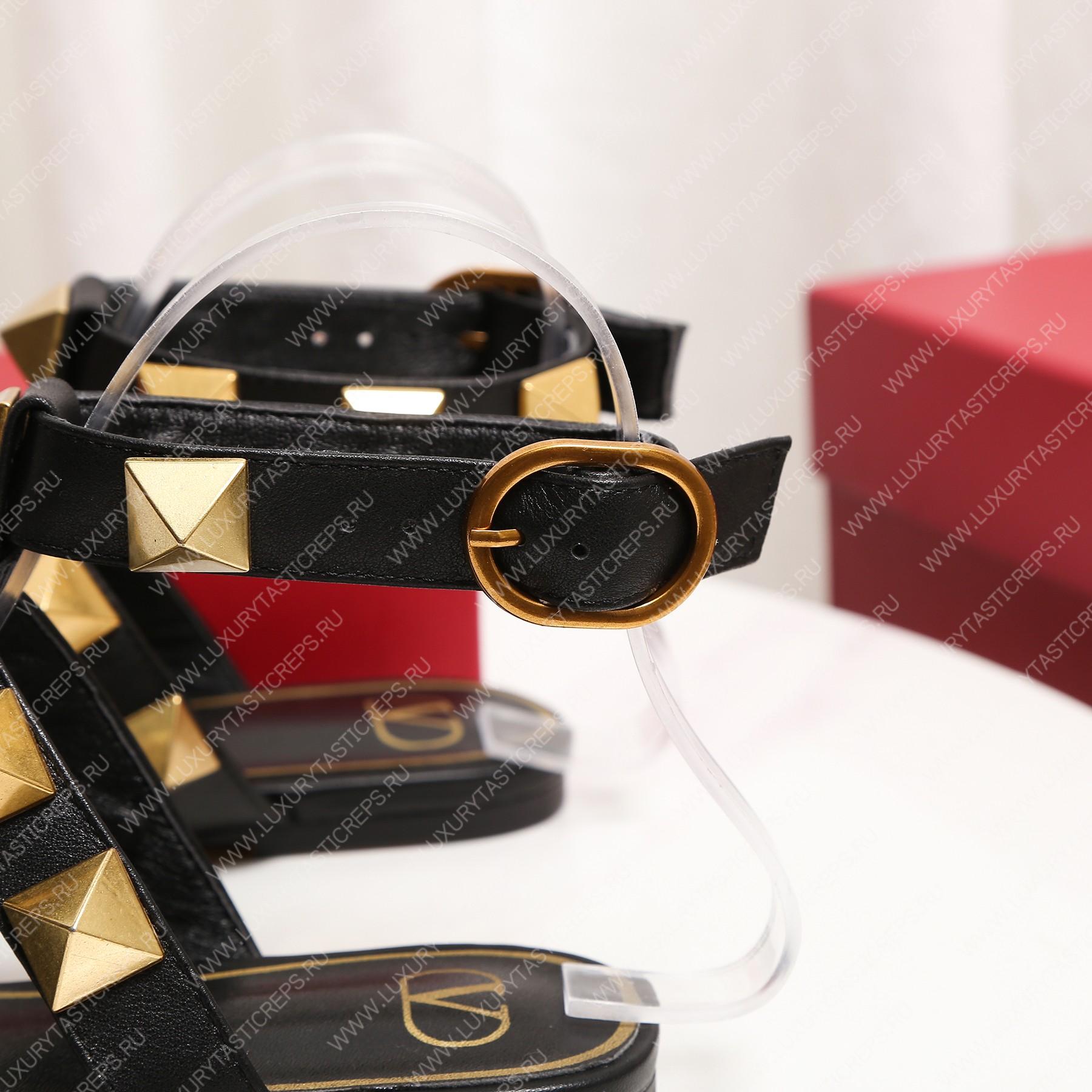 VALENTINO ROMAN STUD FLAT CALFSKIN SANDAL BLACK 1W2S0BU8ZWM