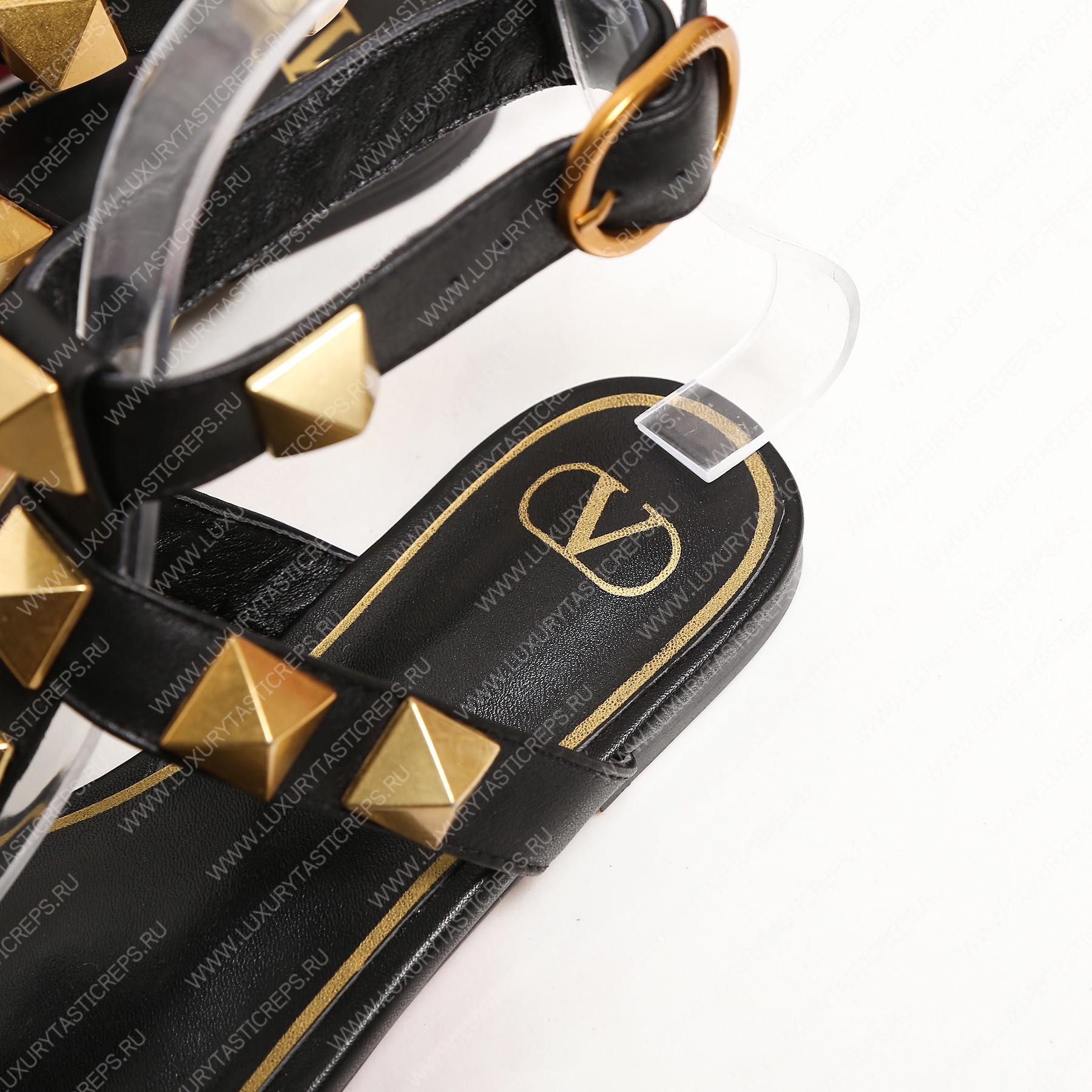 VALENTINO ROMAN STUD FLAT CALFSKIN SANDAL BLACK 1W2S0BU8ZWM