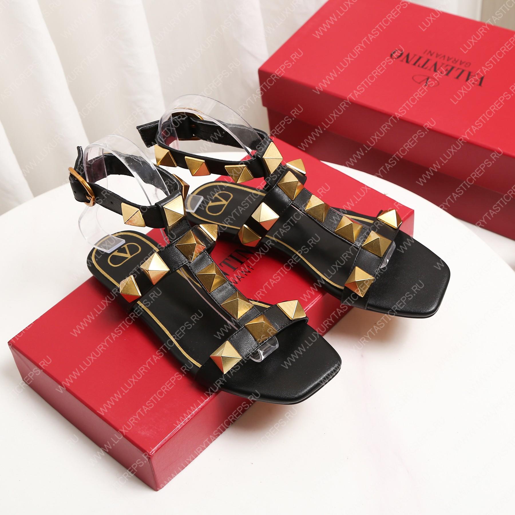VALENTINO ROMAN STUD FLAT CALFSKIN SANDAL BLACK 1W2S0BU8ZWM
