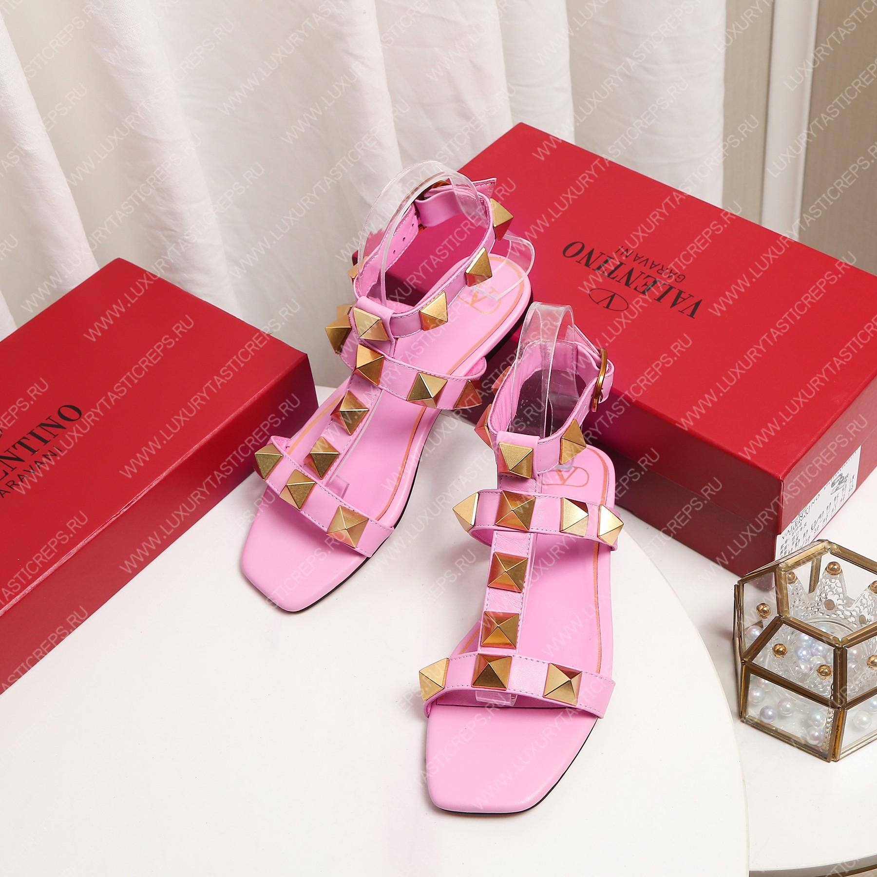 VALENTINO ROMAN STUD FLAT CALFSKIN SANDAL PINK 1W2S0BU8ZWM