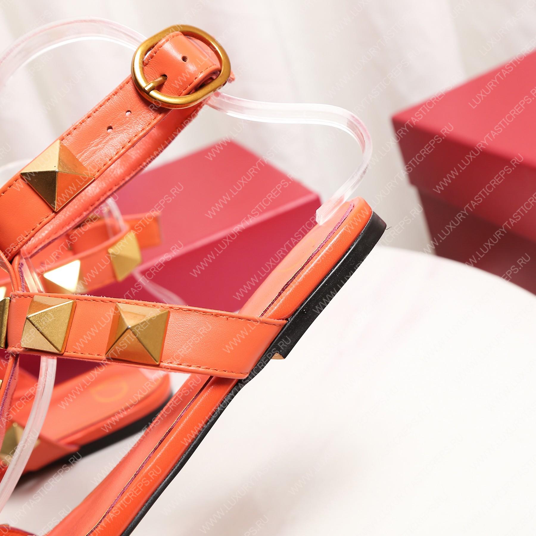 VALENTINO ROMAN STUD FLAT CALFSKIN SANDAL ORANGE 1W2S0BU8ZWM