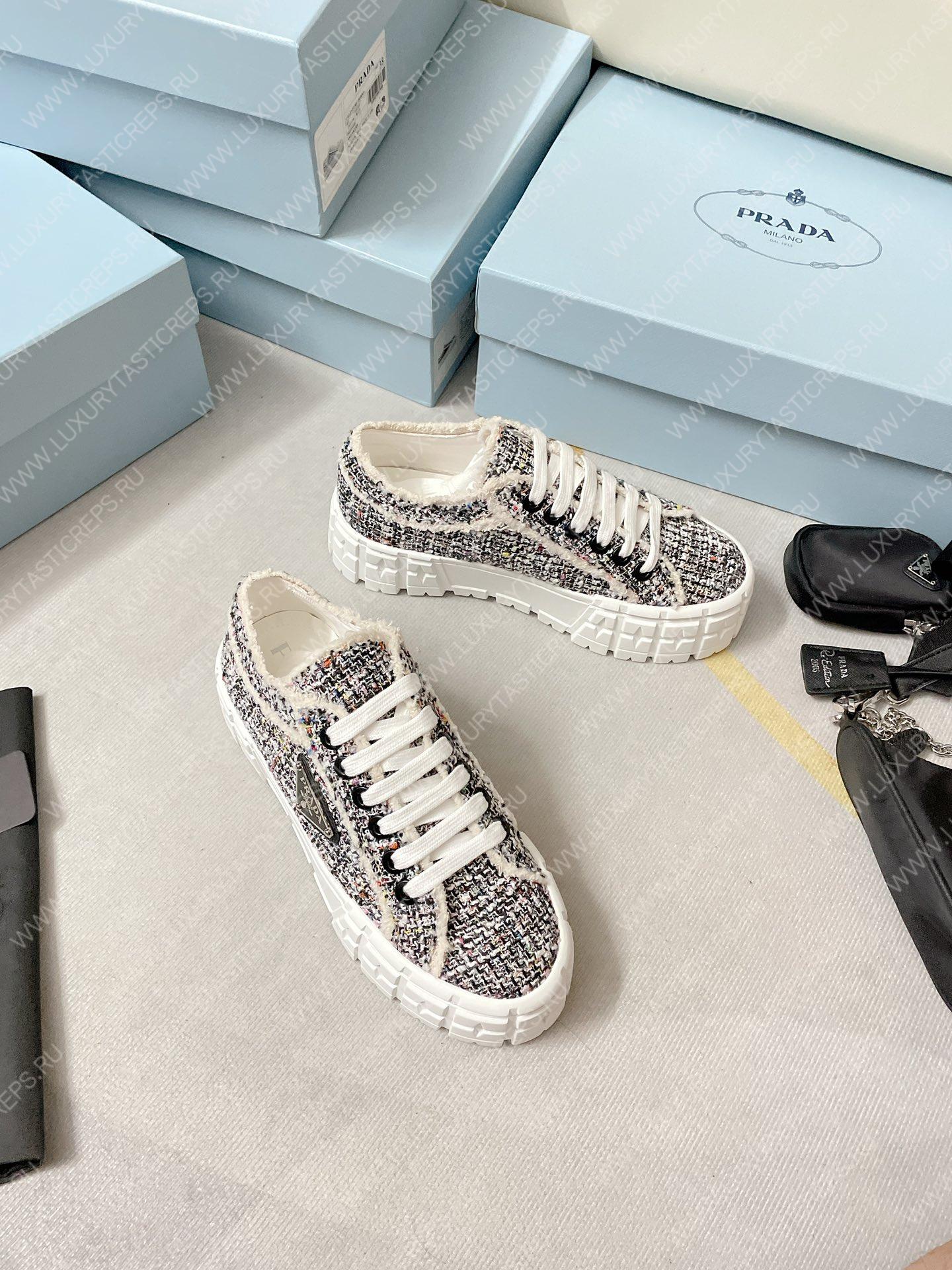 Pra*a double wheel nylon gabardine sneakers tweed grey 1e260m