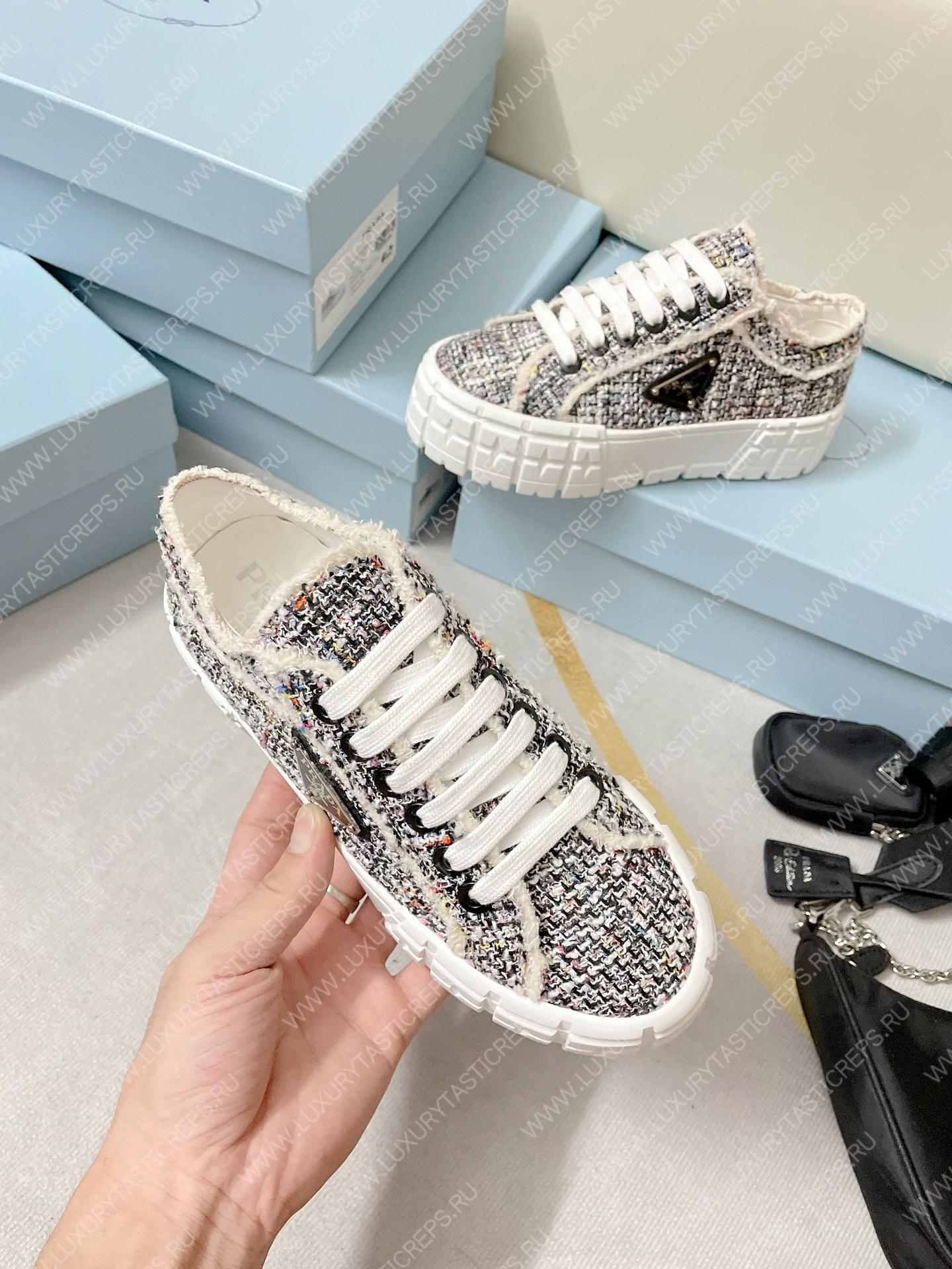 Pra*a double wheel nylon gabardine sneakers tweed grey 1e260m