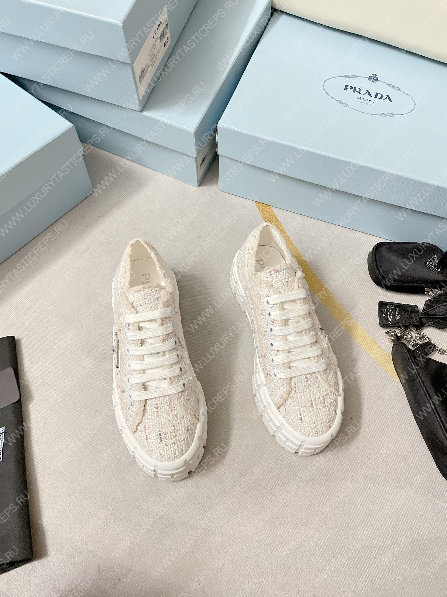 Pra*a double wheel nylon gabardine sneakers tweed white 1e260m