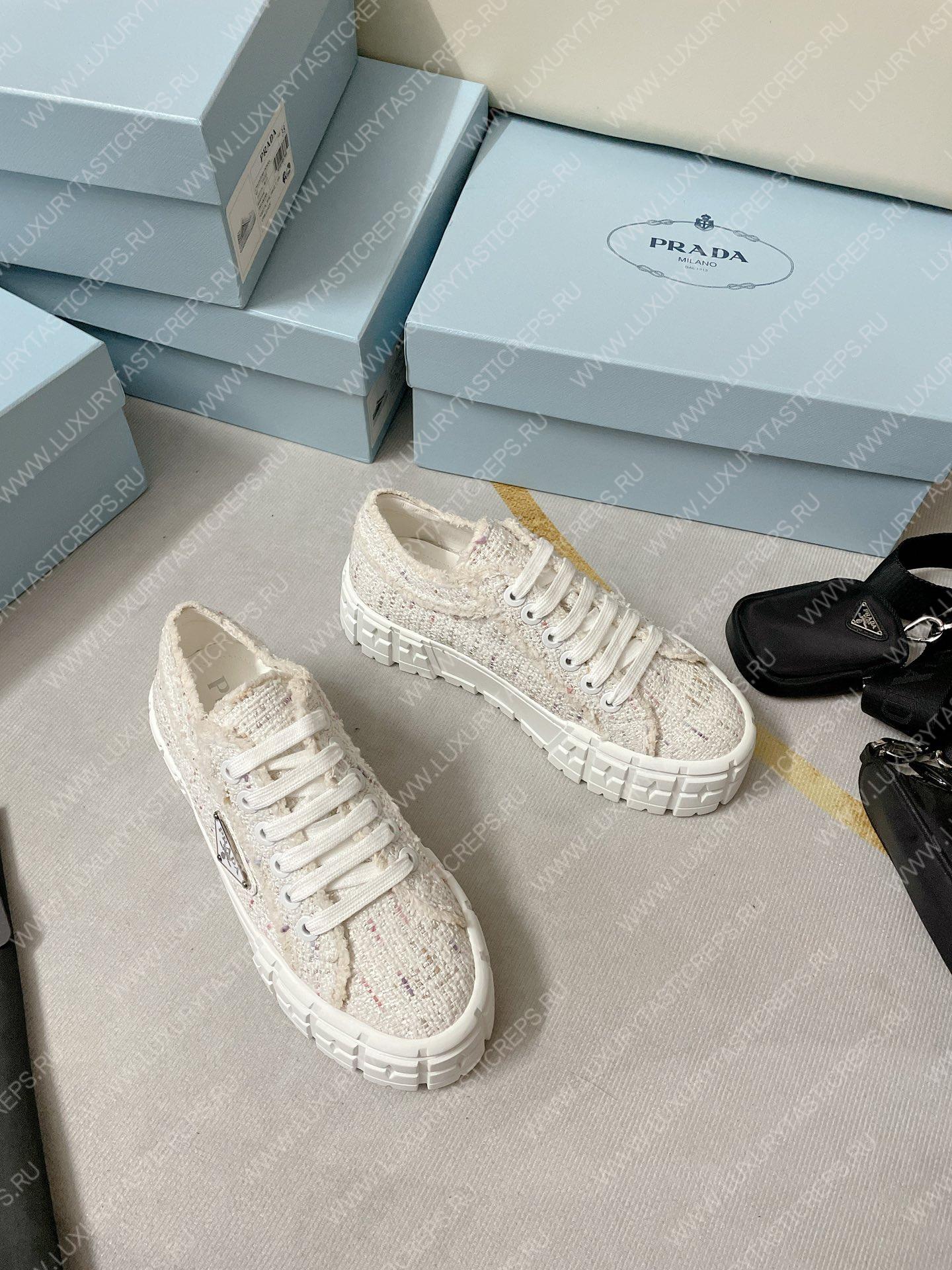 Pra*a double wheel nylon gabardine sneakers tweed white 1e260m