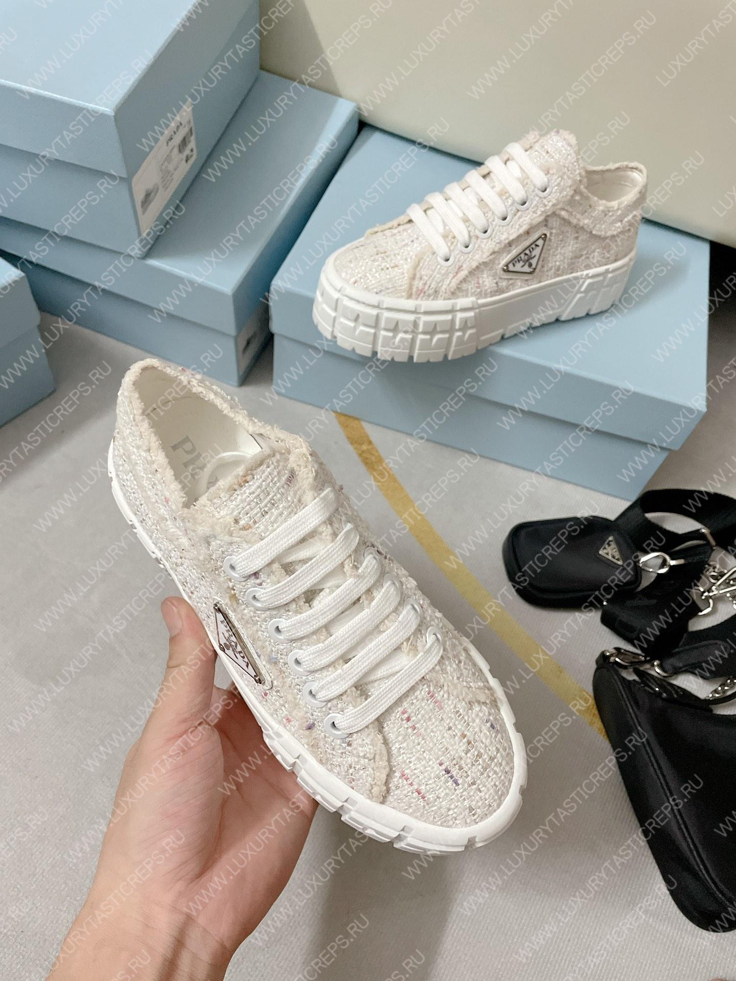 Pra*a double wheel nylon gabardine sneakers tweed white 1e260m