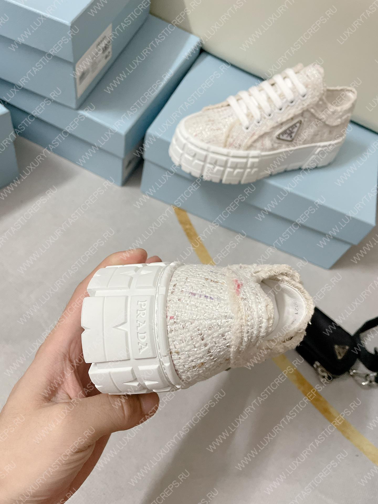Pra*a double wheel nylon gabardine sneakers tweed white 1e260m