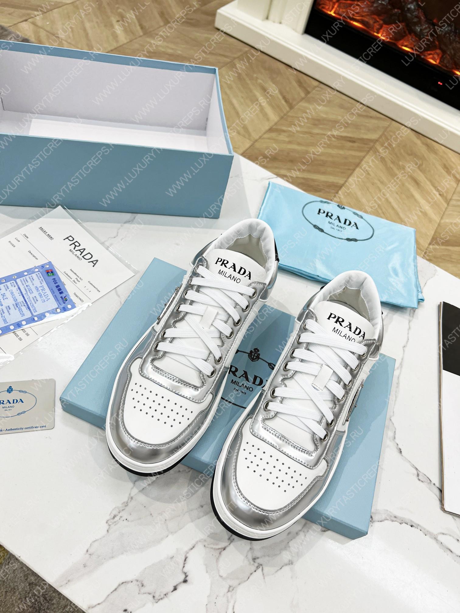 Pra*a downtown leather sneakers white/silver 2ee364