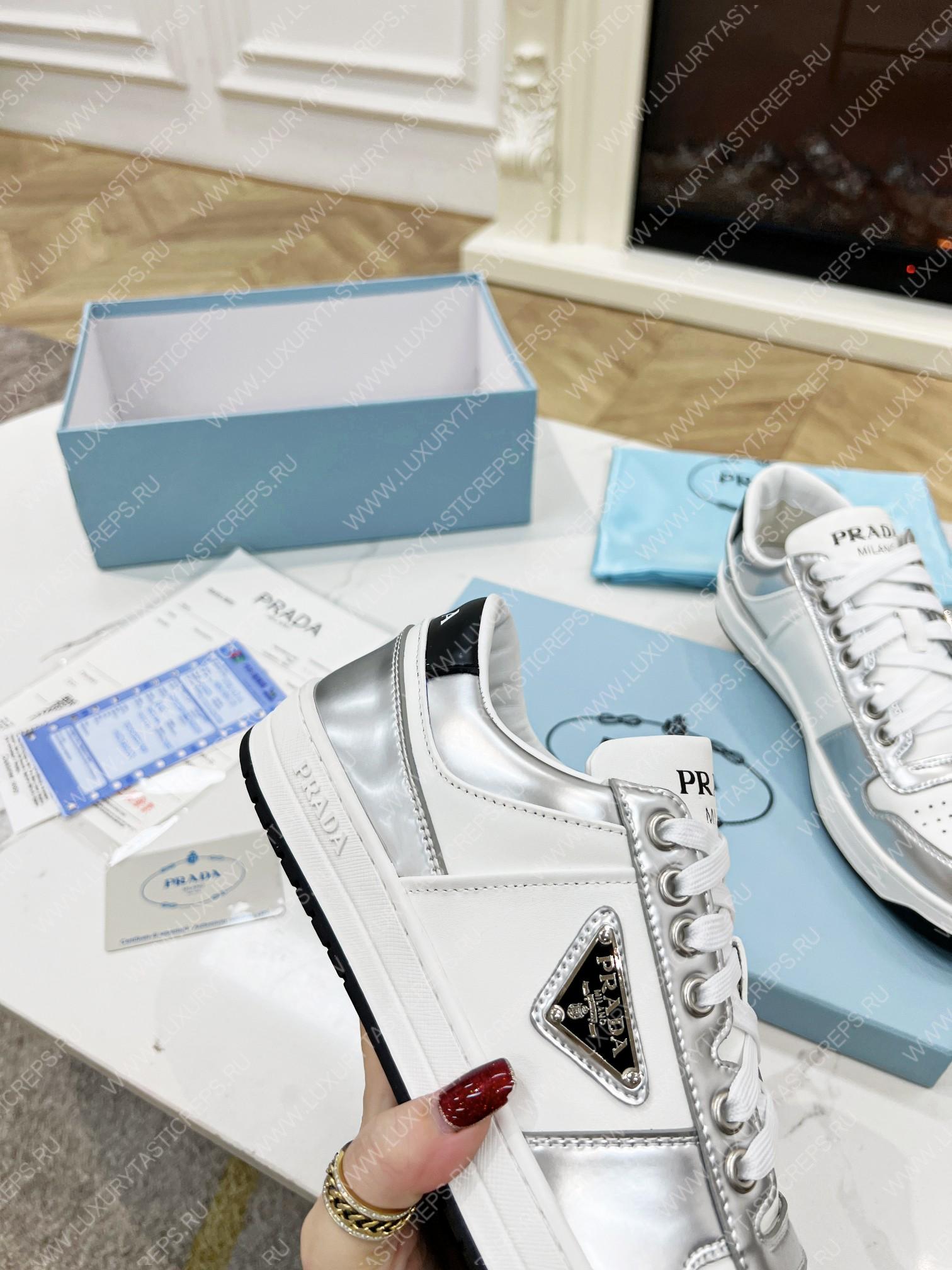 Pra*a downtown leather sneakers white/silver 2ee364