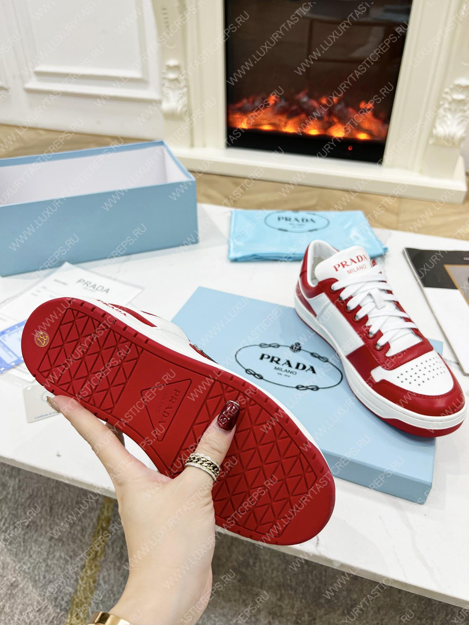 Pra*a downtown leather sneakers white/red 2ee364