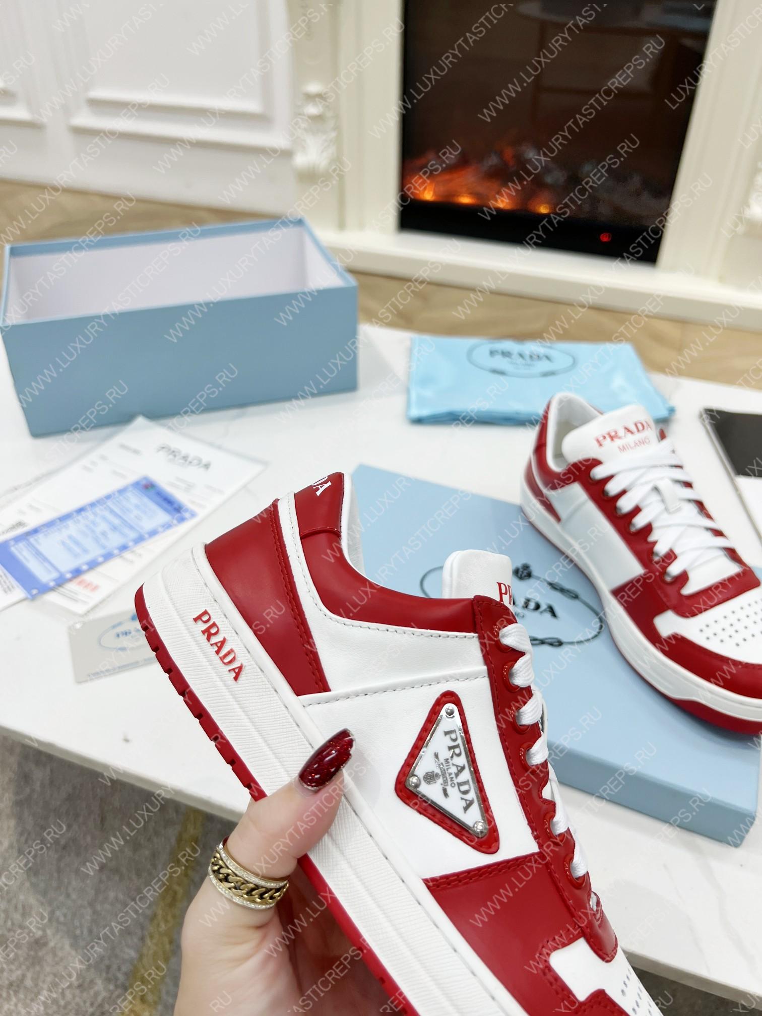 Pra*a downtown leather sneakers white/red 2ee364