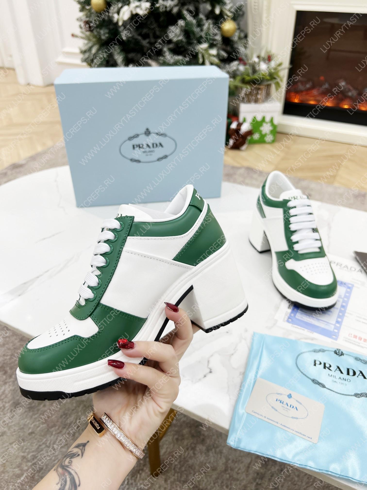 Pra*a downtown high-heeled leather sneakers white/mango 1e792m