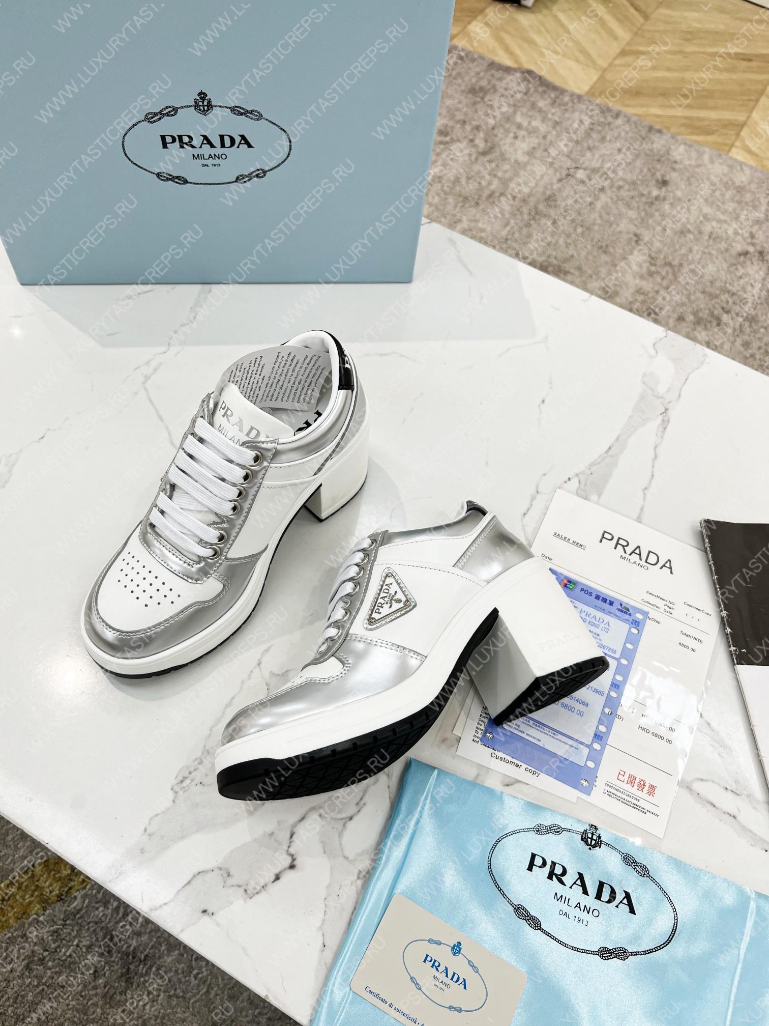 Pra*a downtown high-heeled leather sneakers white/grey 1e792m