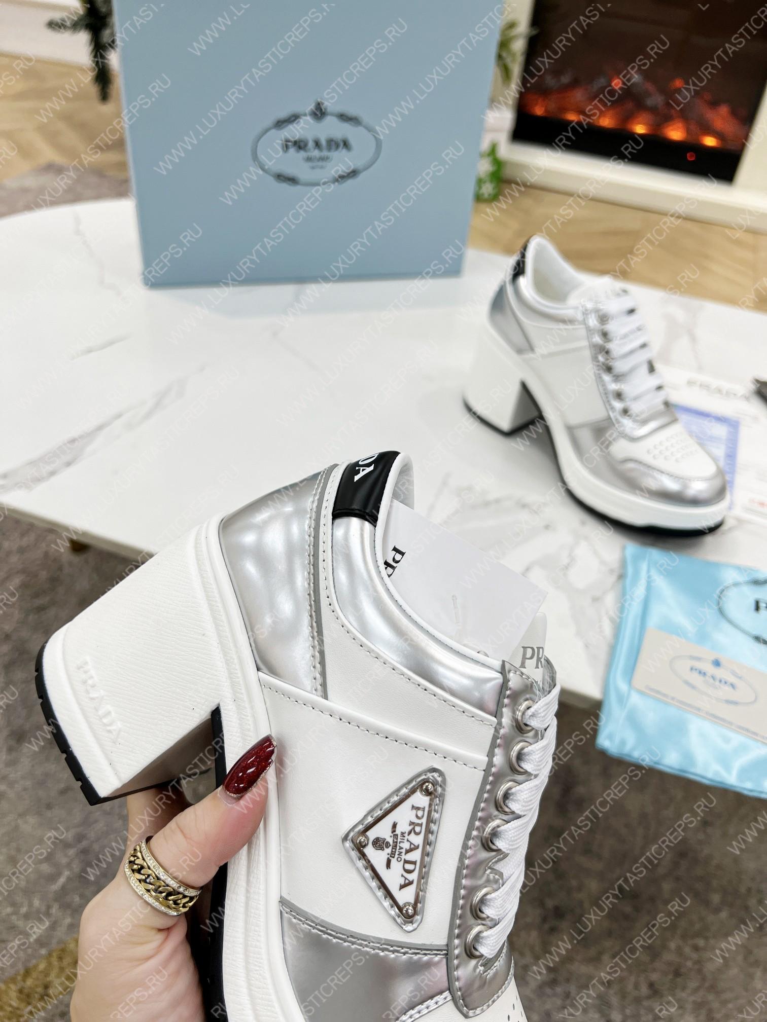 Pra*a downtown high-heeled leather sneakers white/grey 1e792m