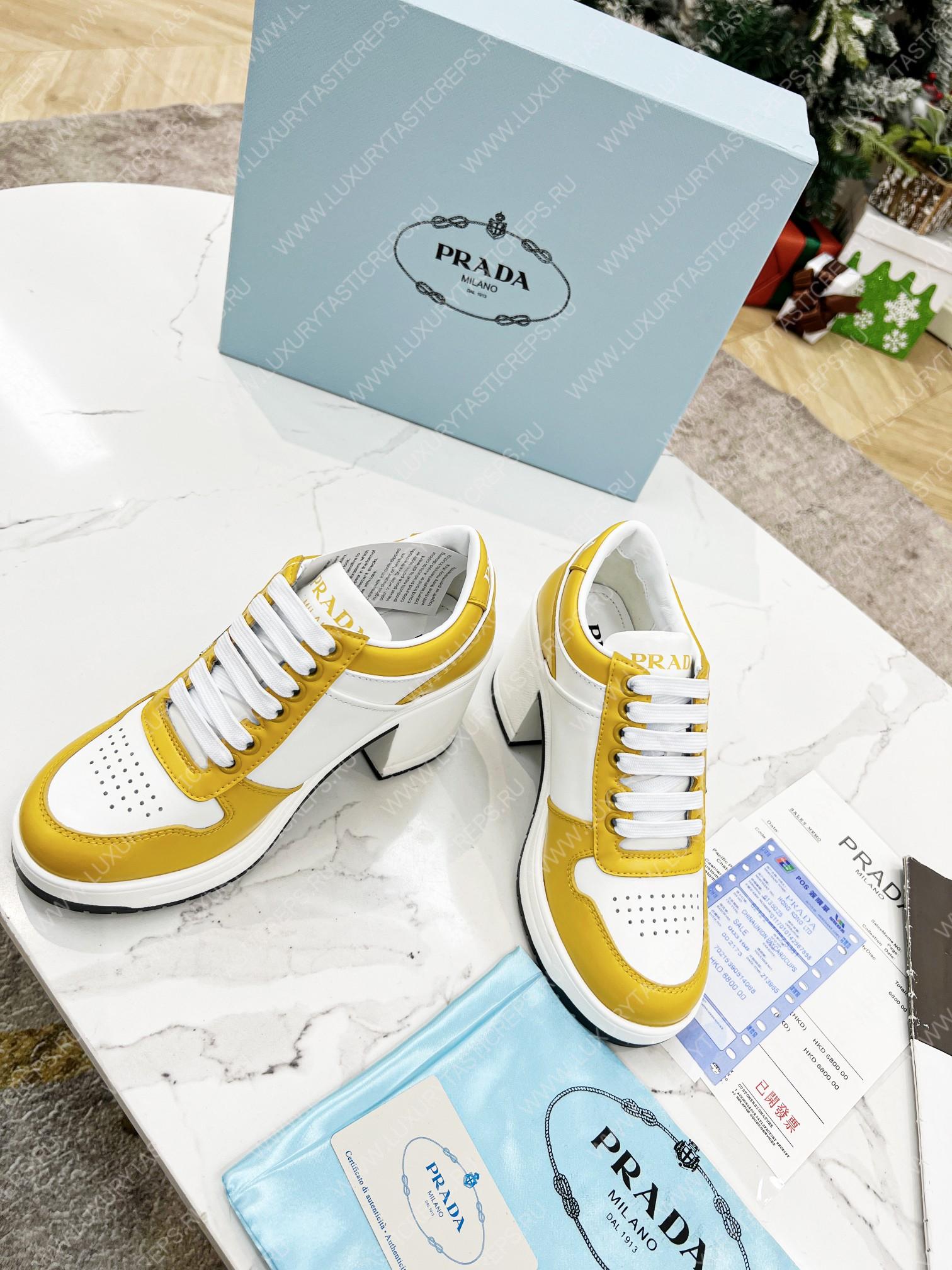 Pra*a downtown high-heeled leather sneakers white/sun 1e792m