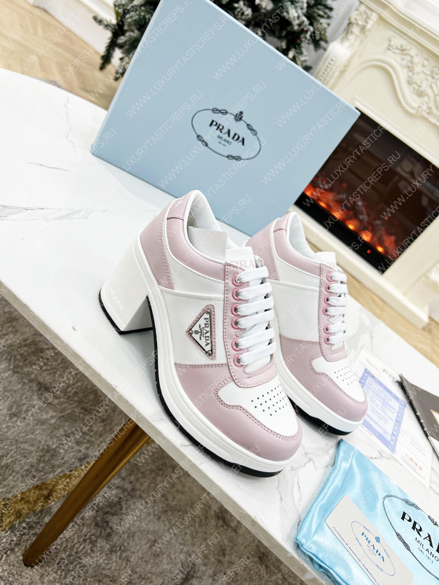 Pra*a downtown high-heeled leather sneakers white/pink 1e792m