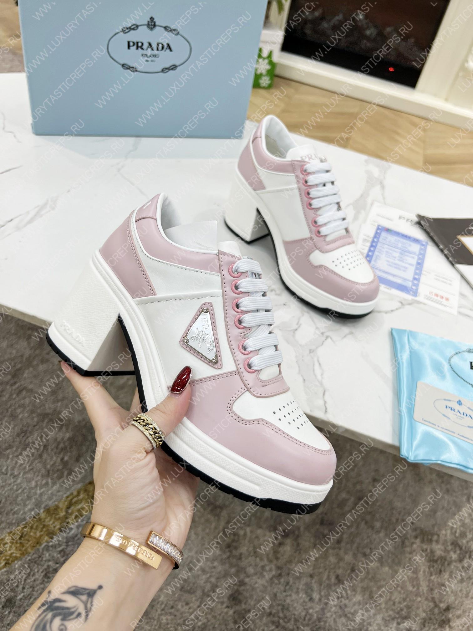 Pra*a downtown high-heeled leather sneakers white/pink 1e792m