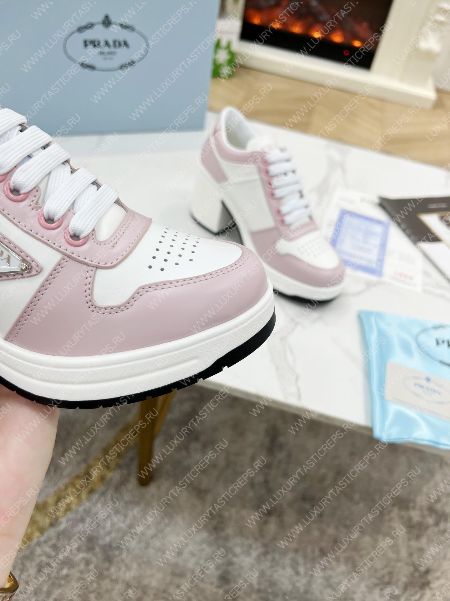 Pra*a downtown high-heeled leather sneakers white/pink 1e792m