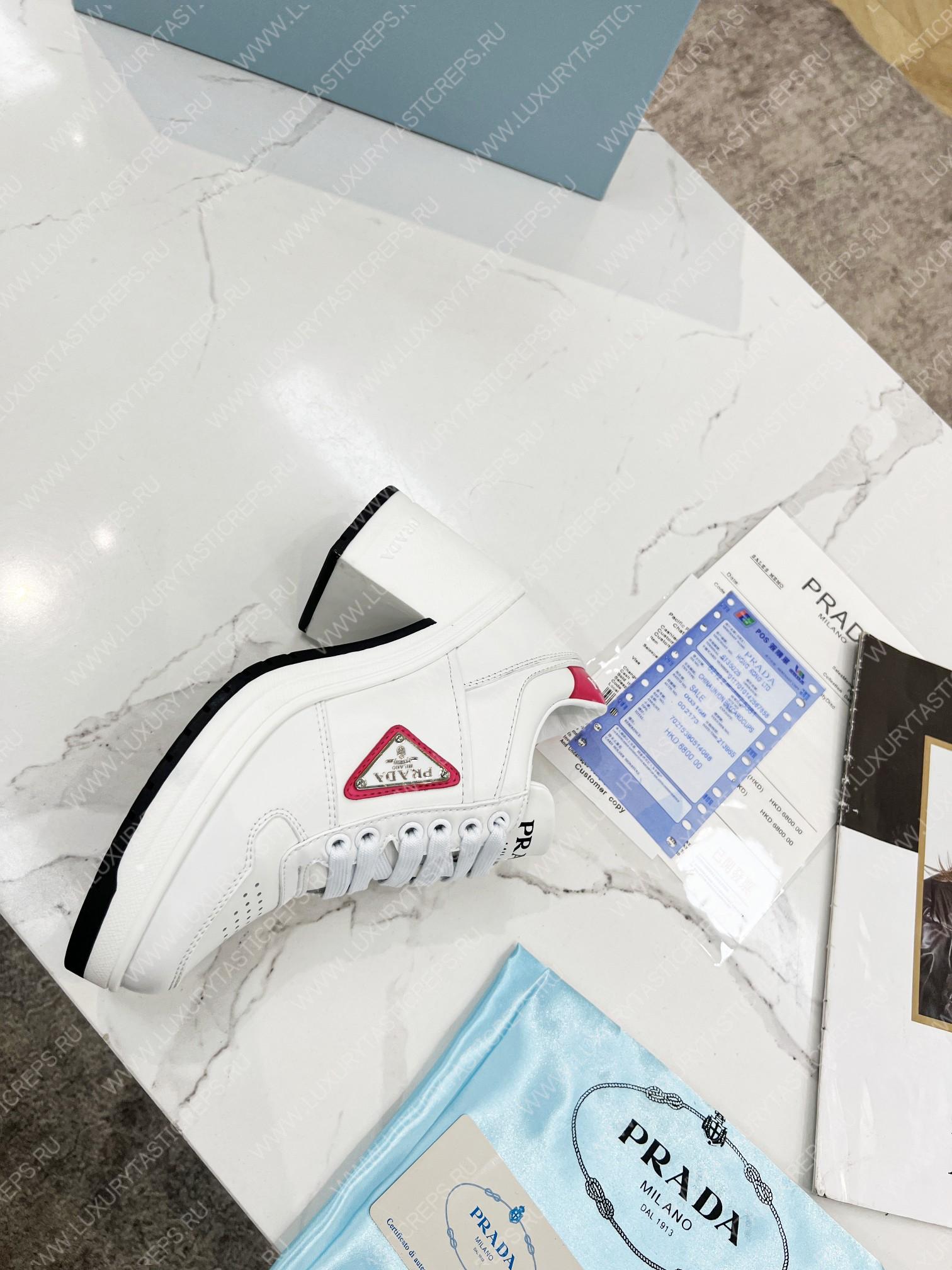 Pra*a downtown high-heeled leather sneakers white/pink 1e792m